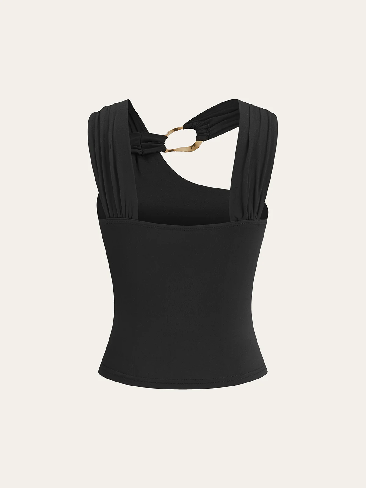 Asymmetric Strap Metal Ring Detail Top - Wholesalesil