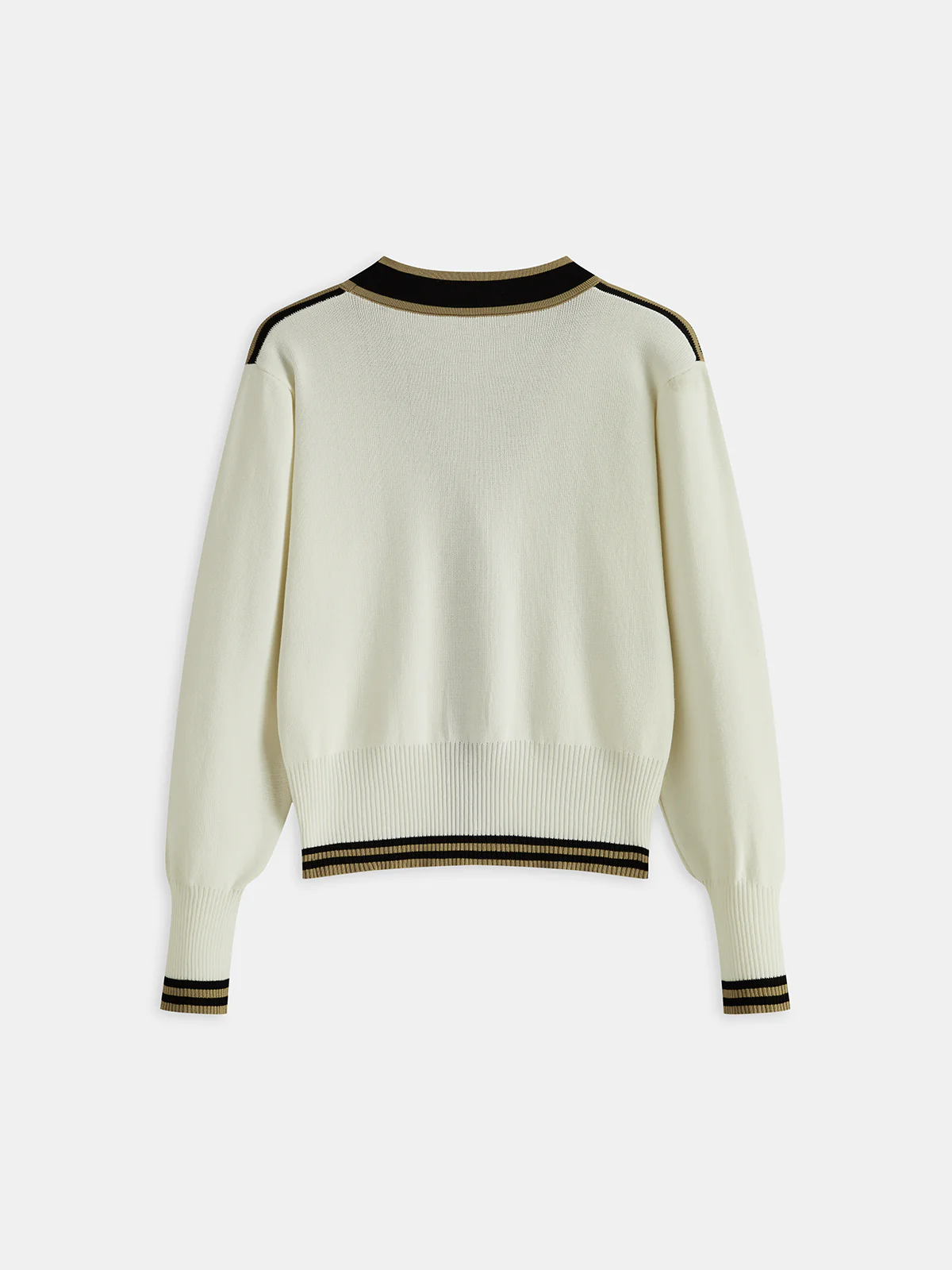 Contrast-Trim Metal Button Cardigan - Wholesalesil