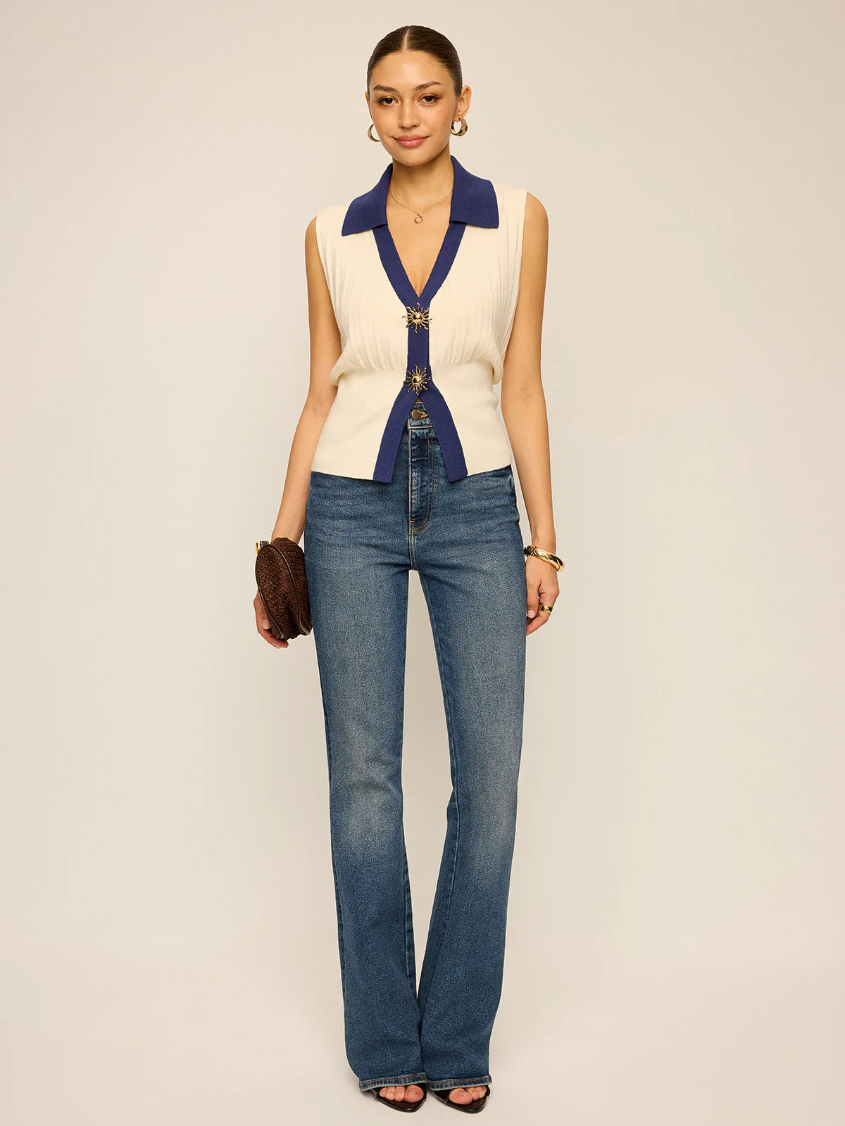 Two-Tone Collared Knit Vest - Wholesalesil