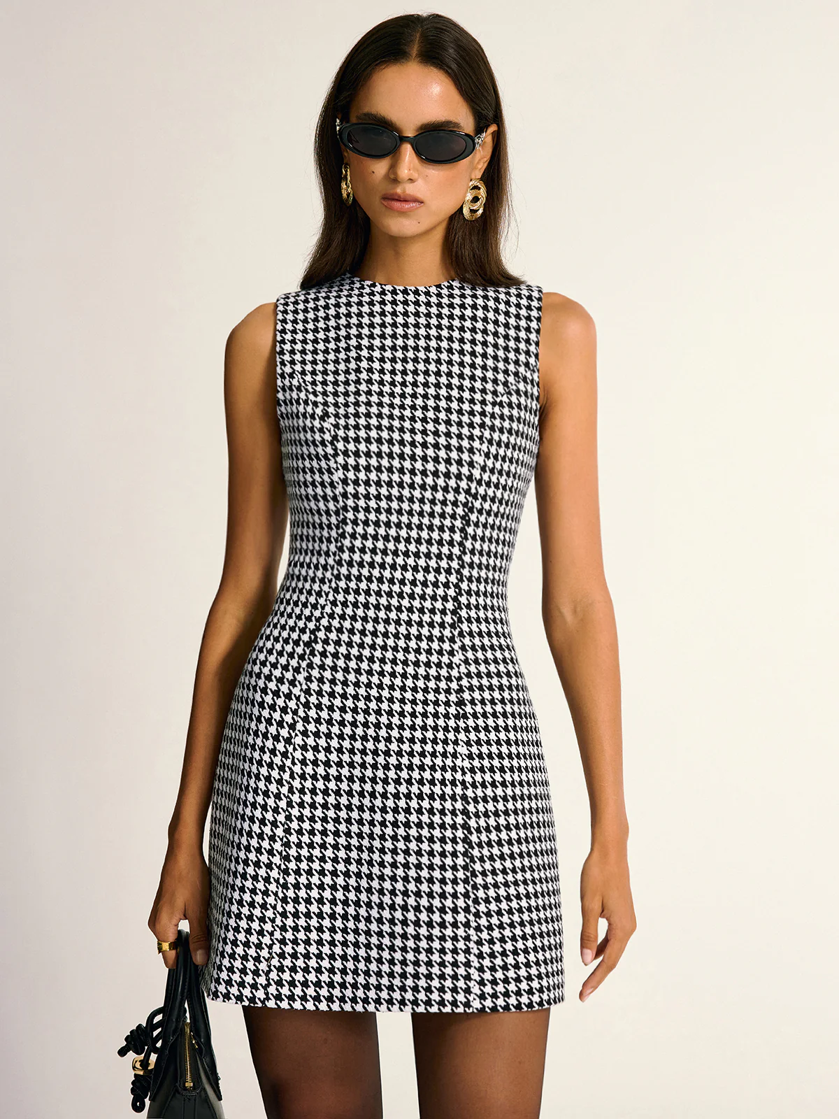 Houndstooth Sleeveless A-Line Mini Dress - Wholesalesil