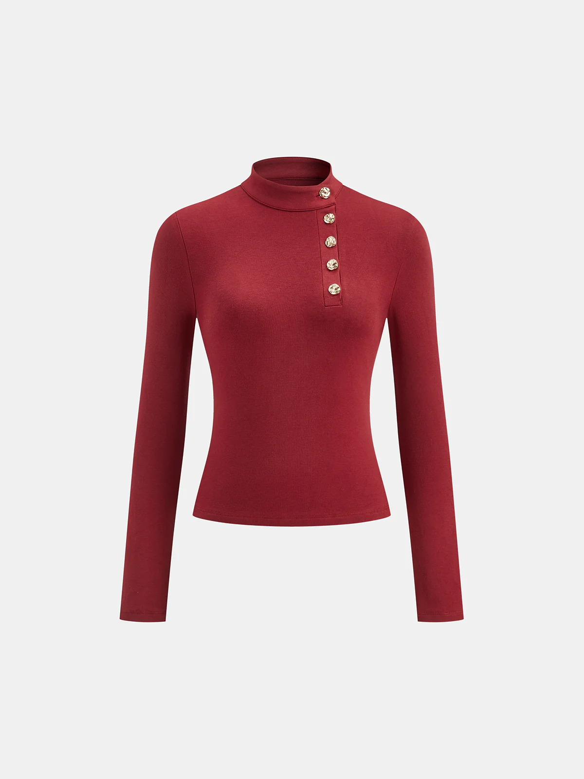 Asymmetric Placket Stand Collar Long Sleeve Blouse - Wholesalesil