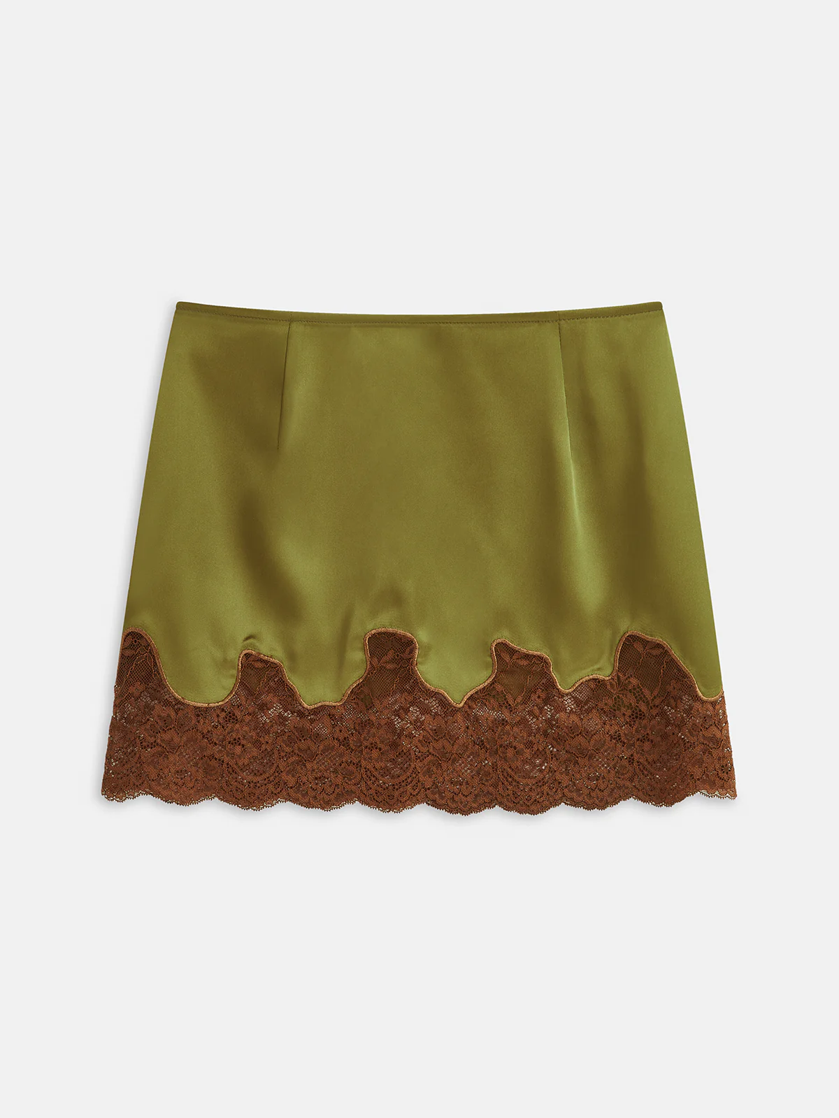 Lace Panel Satin Mini Skirt - Wholesalesil
