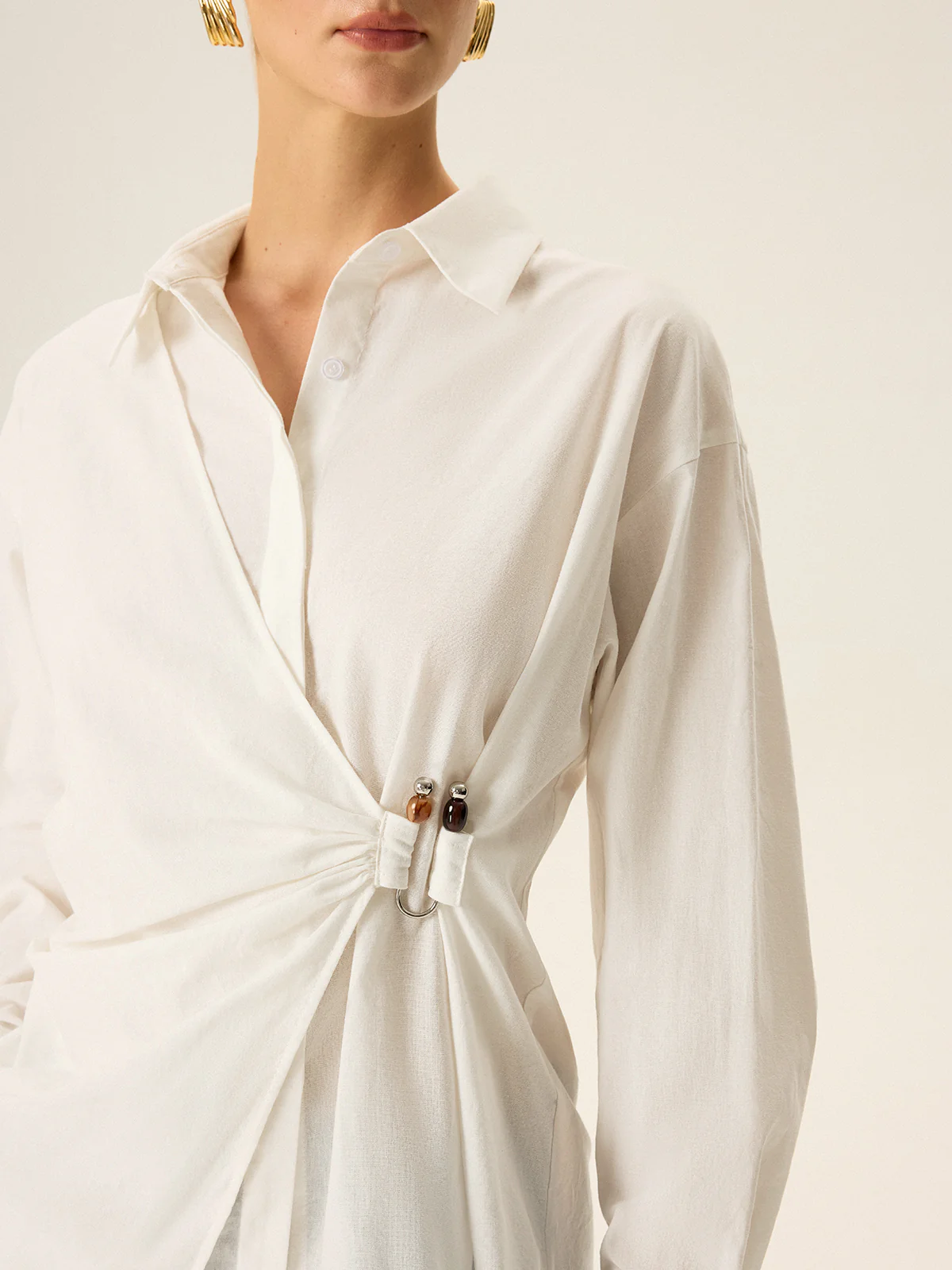 Asymmetric Wrap Long-Sleeve Shirt - Wholesalesil