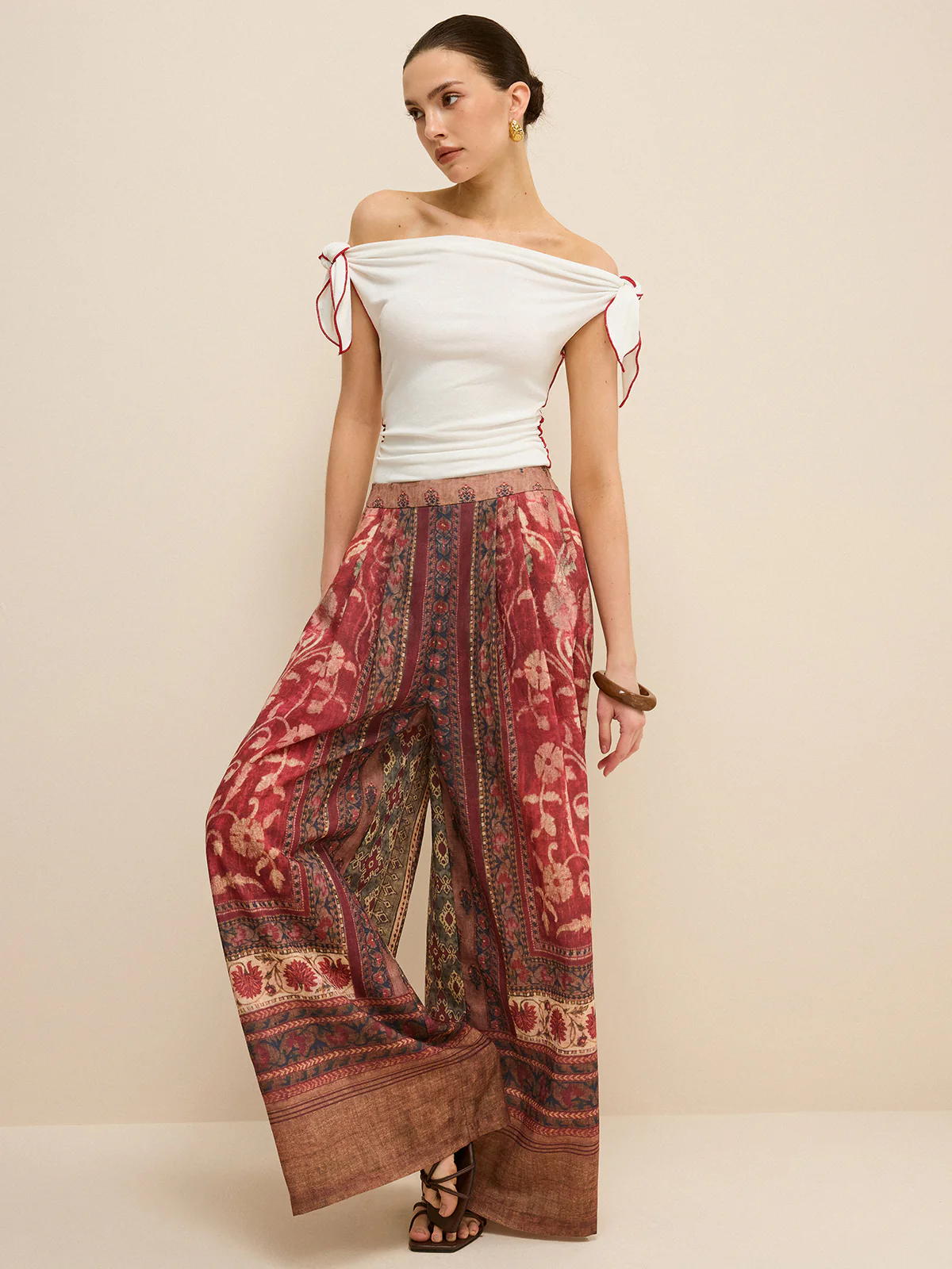 Boho Print Wide-Leg Pants - Wholesalesil