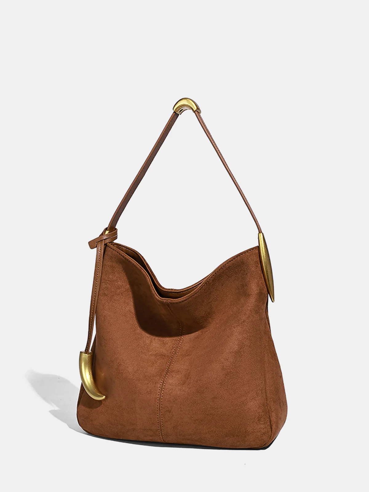Metal Accent Faux Suede Hobo Bag - Wholesalesil