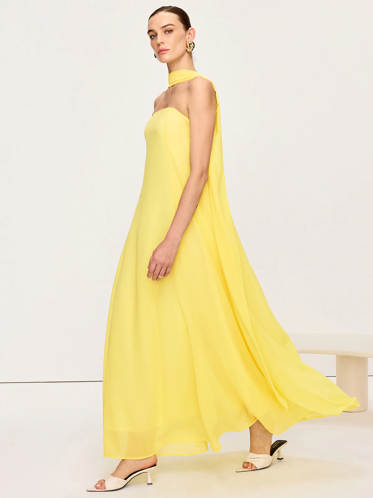 Halter Neck Chiffon Maxi Dress - Wholesalesil