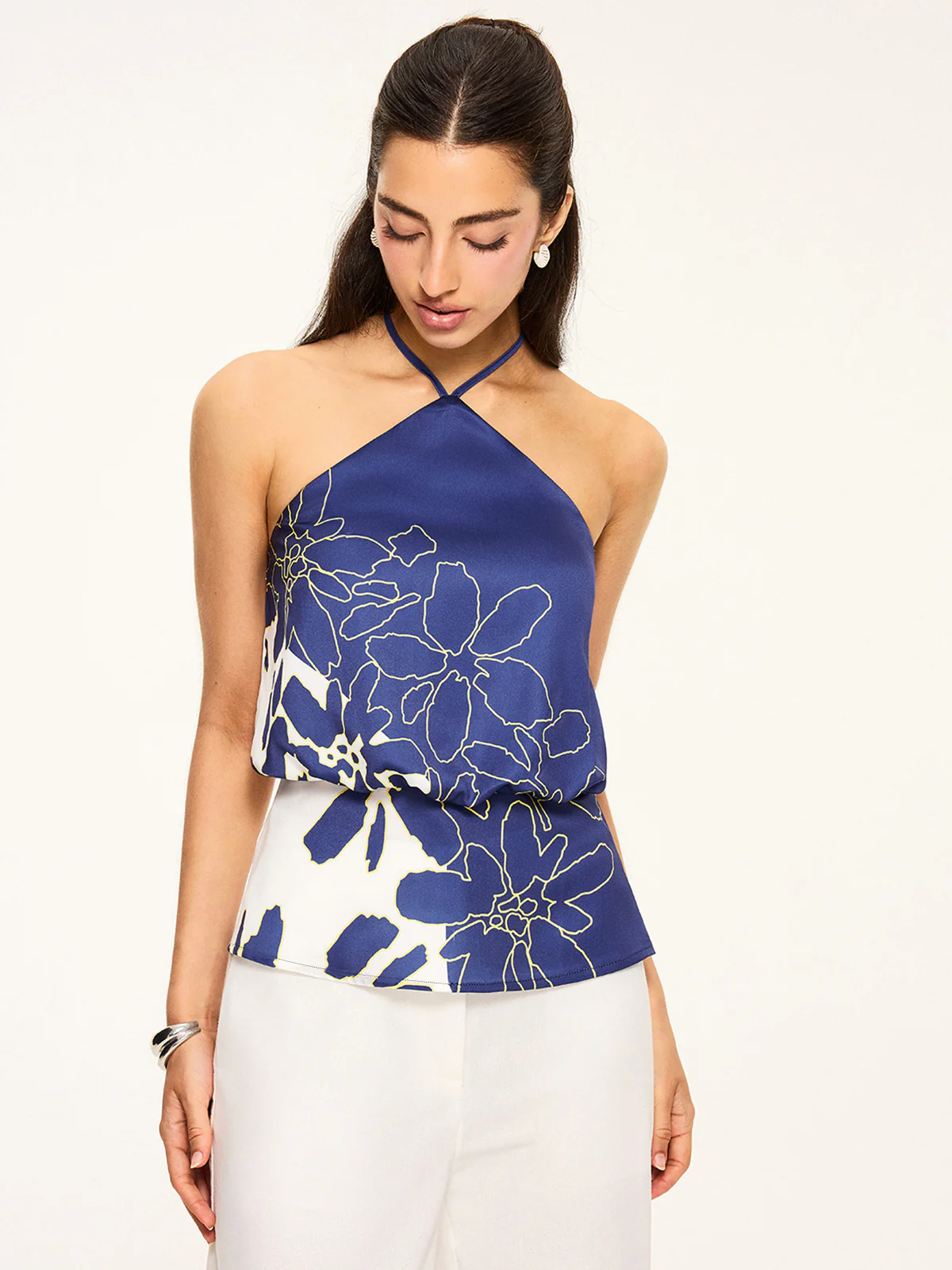 Floral Print Halter Backless Top - Wholesalesil