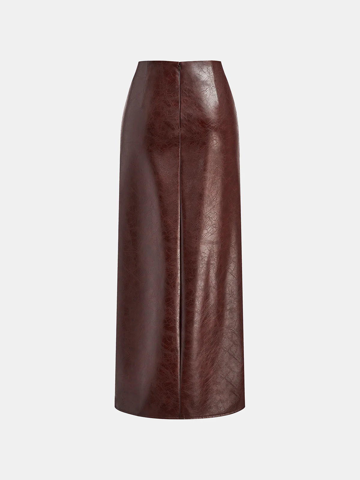 Knot Detail Slit Faux Leather Midi Skirt - Wholesalesil