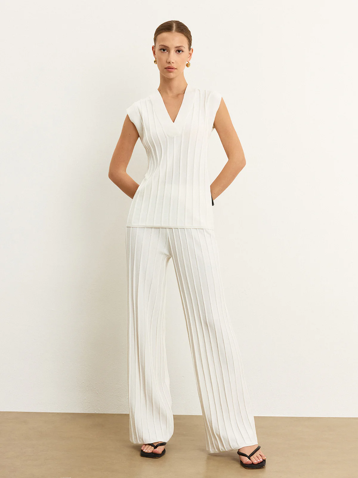Ribbed Knit Mid-Rise Pants - Wholesalesil