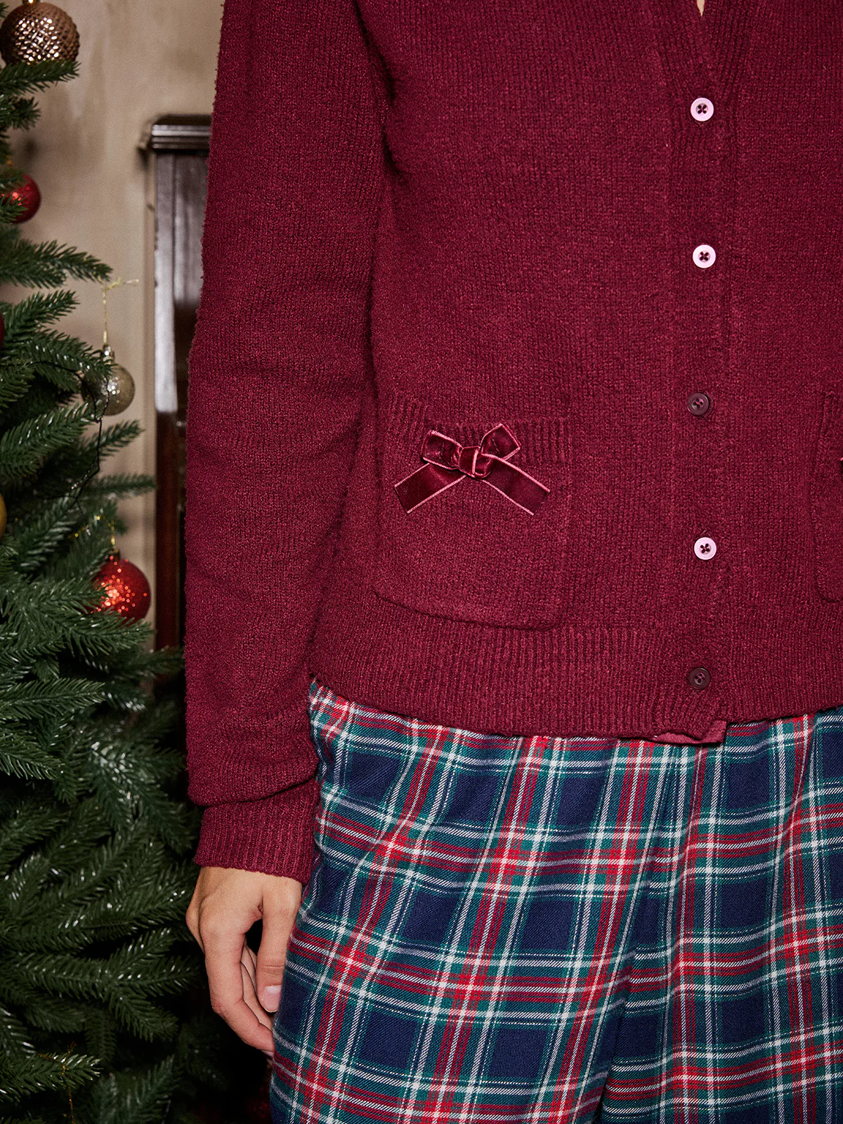 Cashmere Blend Bow Pocket Cardigan - Wholesalesil