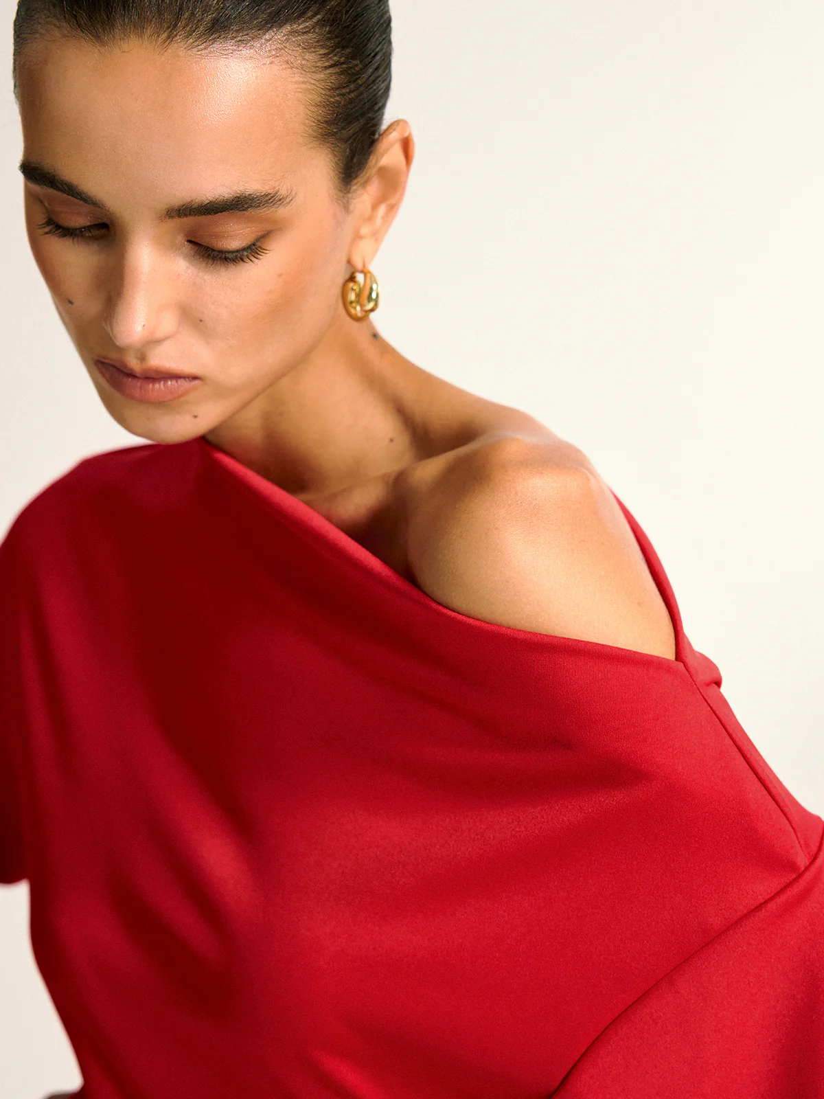 Asymmetric Off-Shoulder Split Long Sleeve Blouse - Wholesalesil