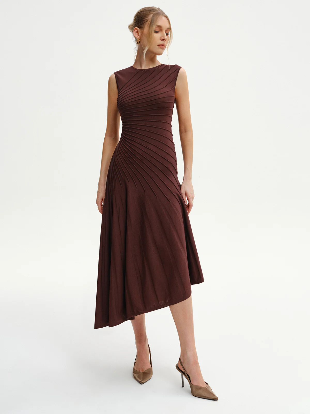 Sleeveless Asymmetric Midi Sweater Dress - Wholesalesil