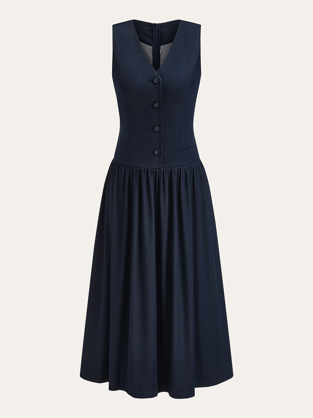Denim V-Neck Ruched Midi Dress - Wholesalesil