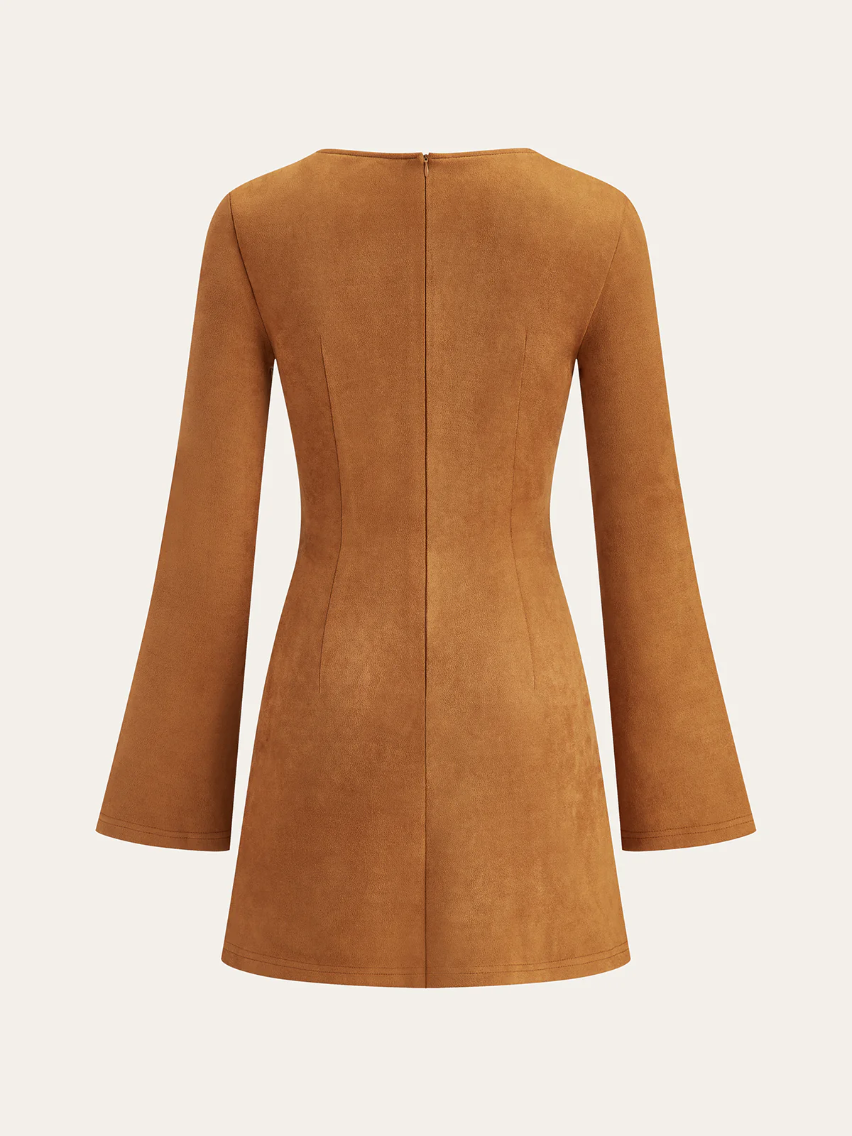 Asymmetrical Ruched Long Sleeve Suede Effect Mini Dress - Wholesalesil