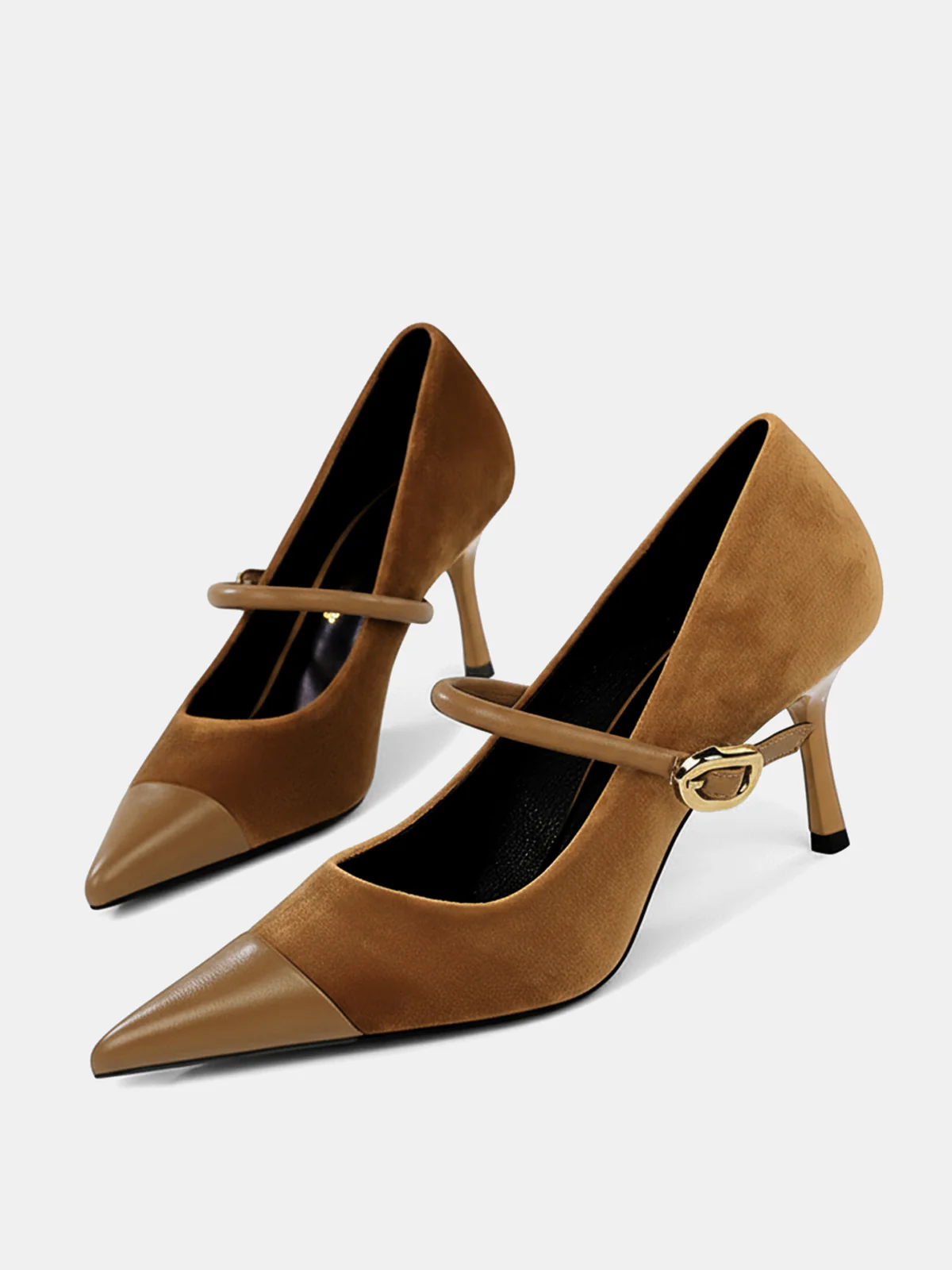 Faux Suede Pointed-Toe Mary Jane Pumps - Wholesalesil