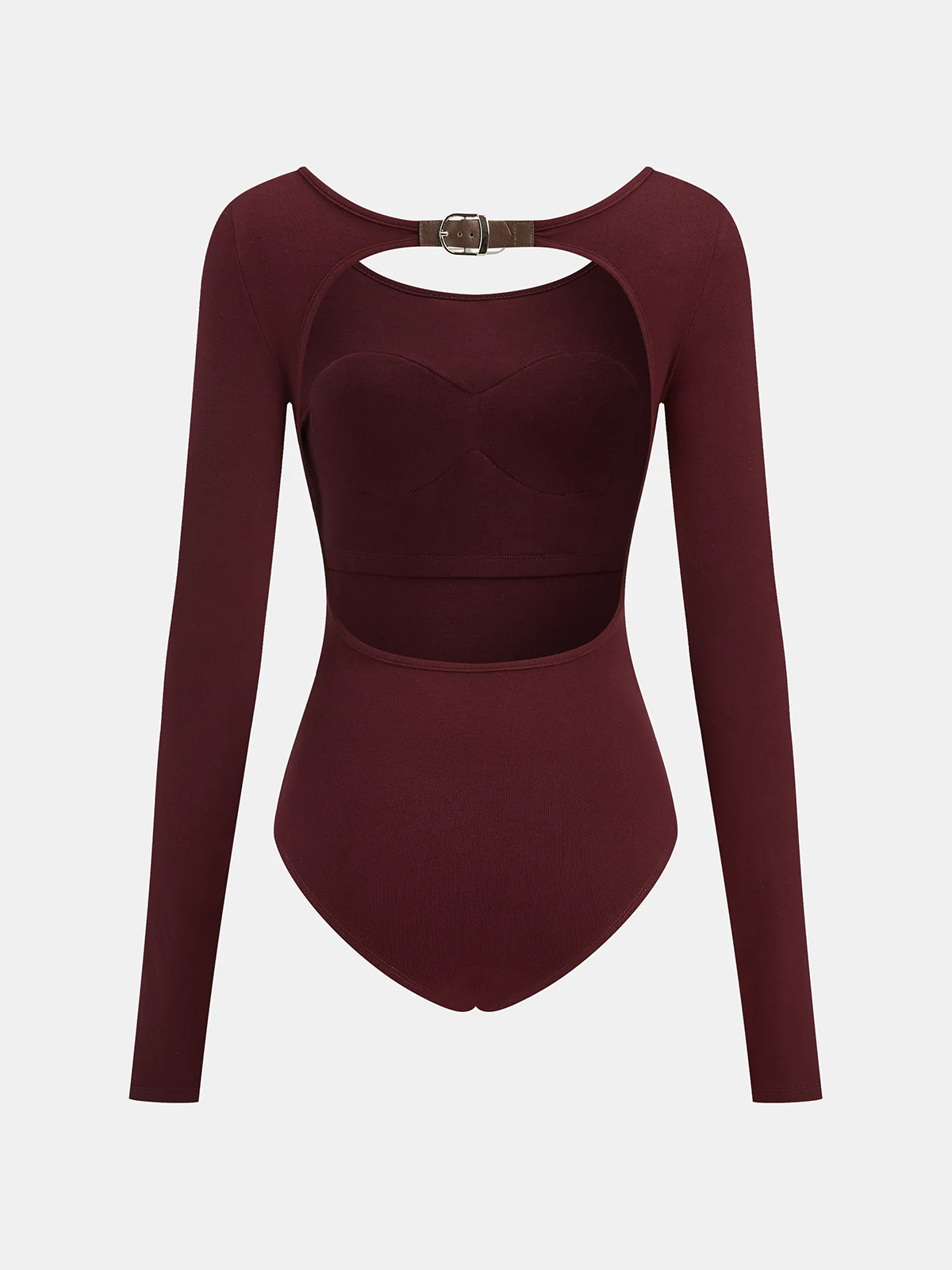 Bra-Free Buckle Detail Backless Long-Sleeve Bodysuit - Wholesalesil