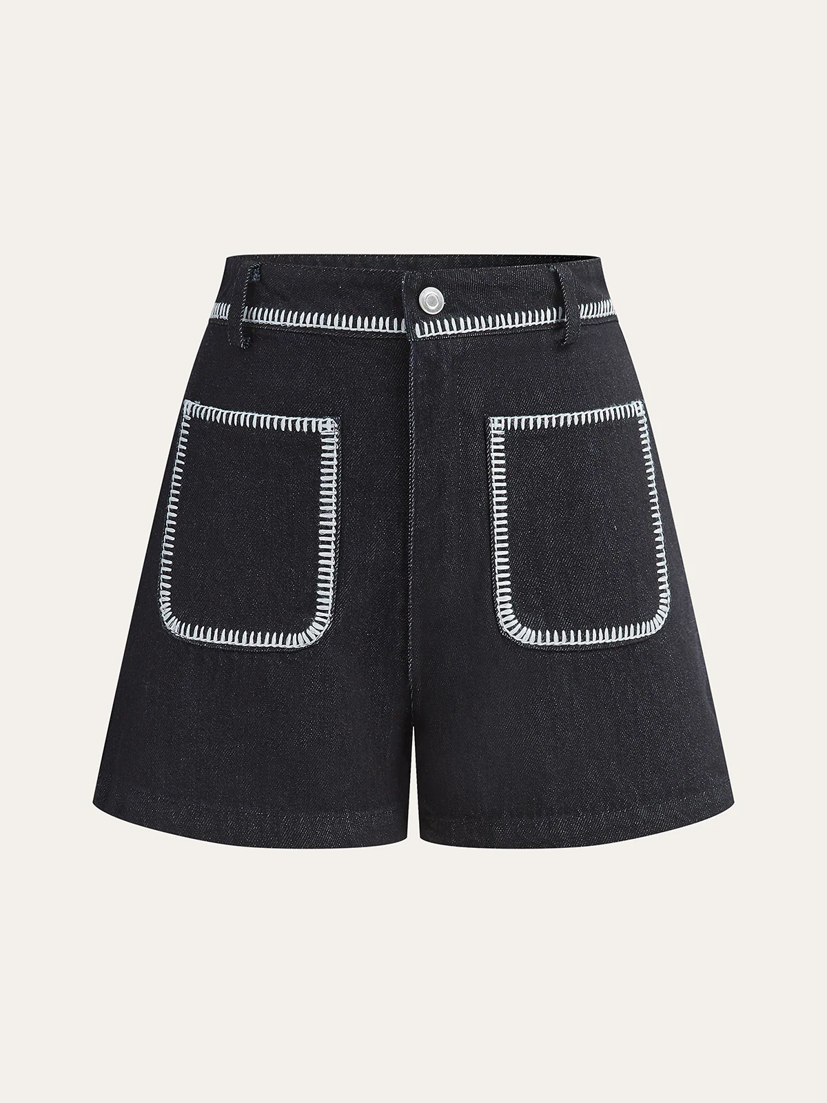 Contrast Trim Denim Shorts - Wholesalesil