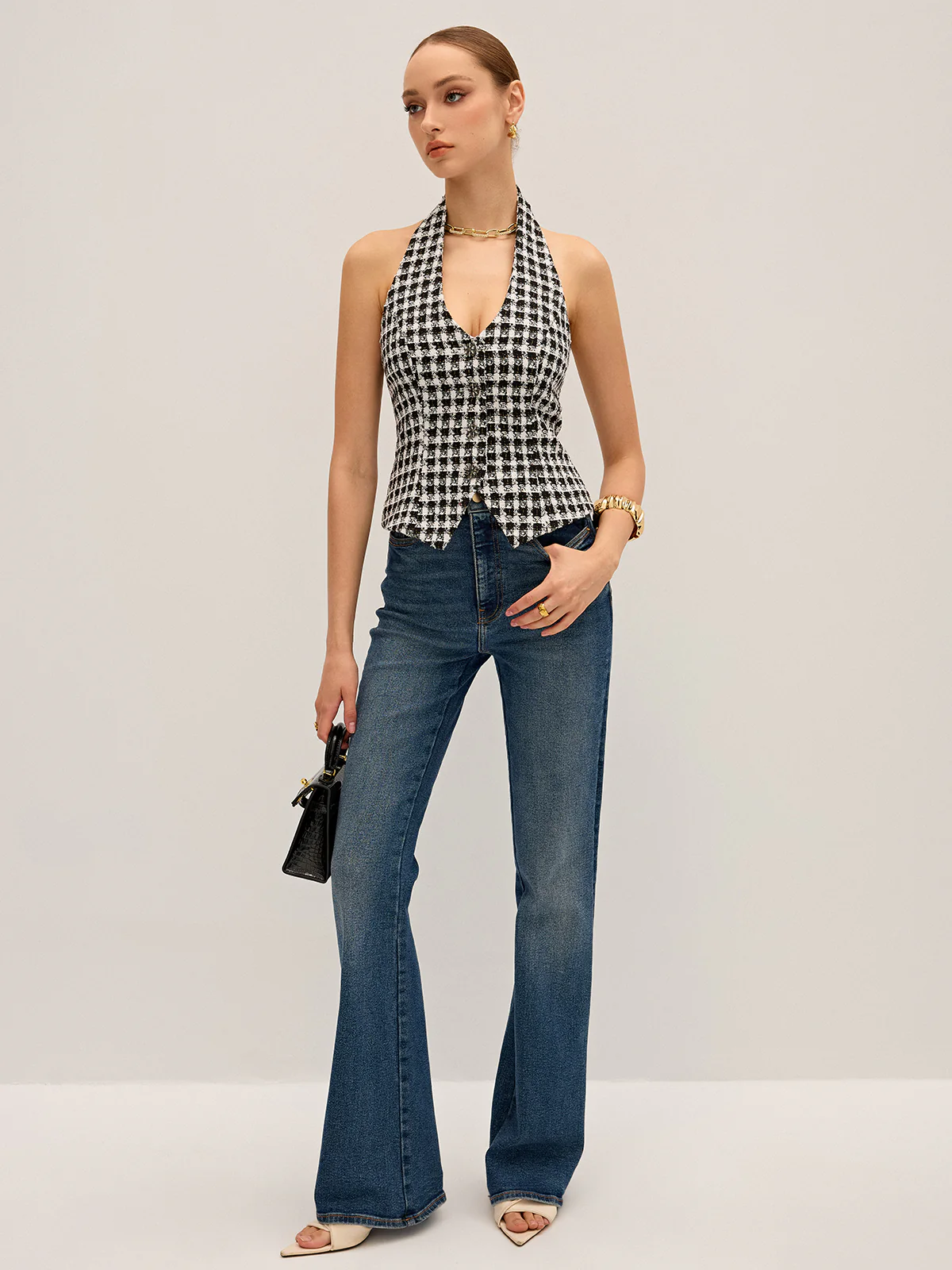 Checkered Halter Neck Vest - Wholesalesil