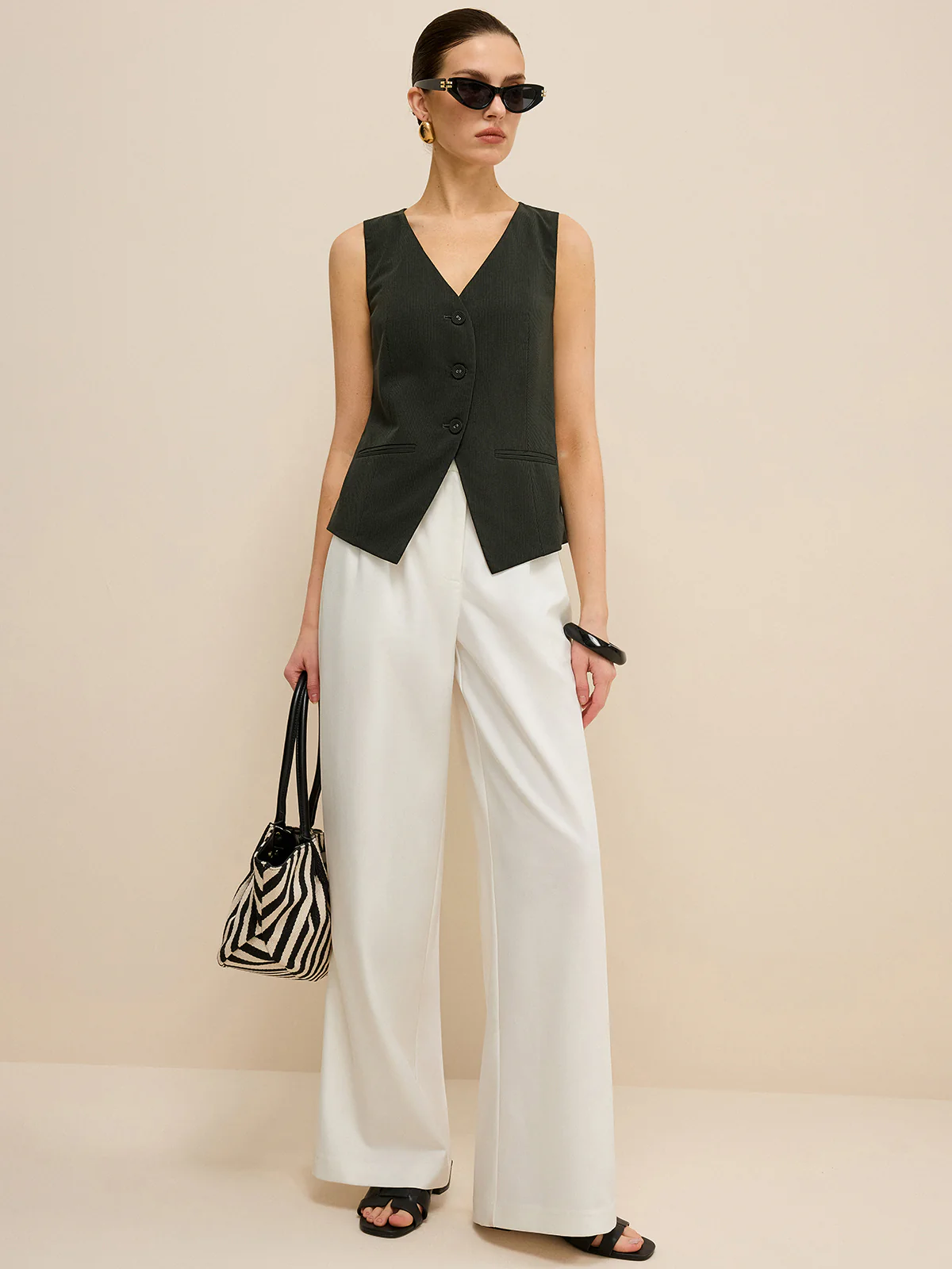 Pinstripe V-Neck Vest - Wholesalesil