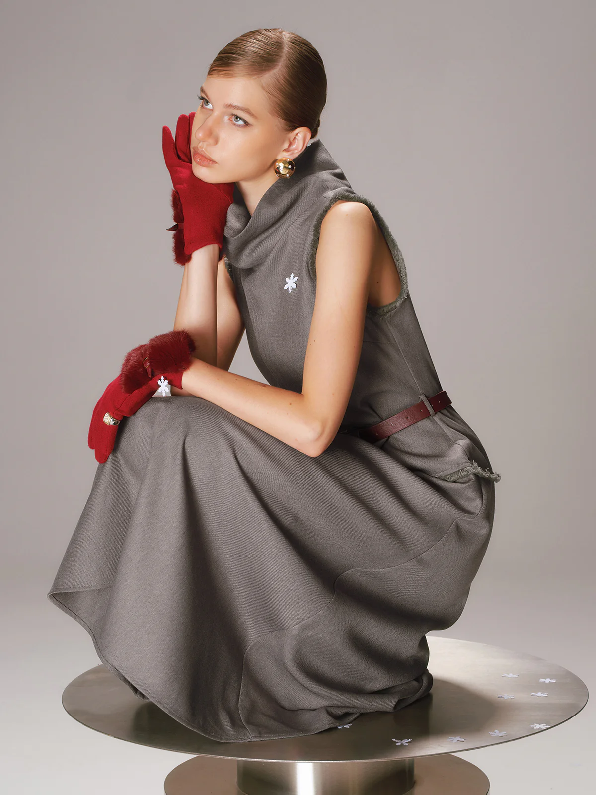 Belted Turtleneck Sleeveless Maxi Dress - Wholesalesil