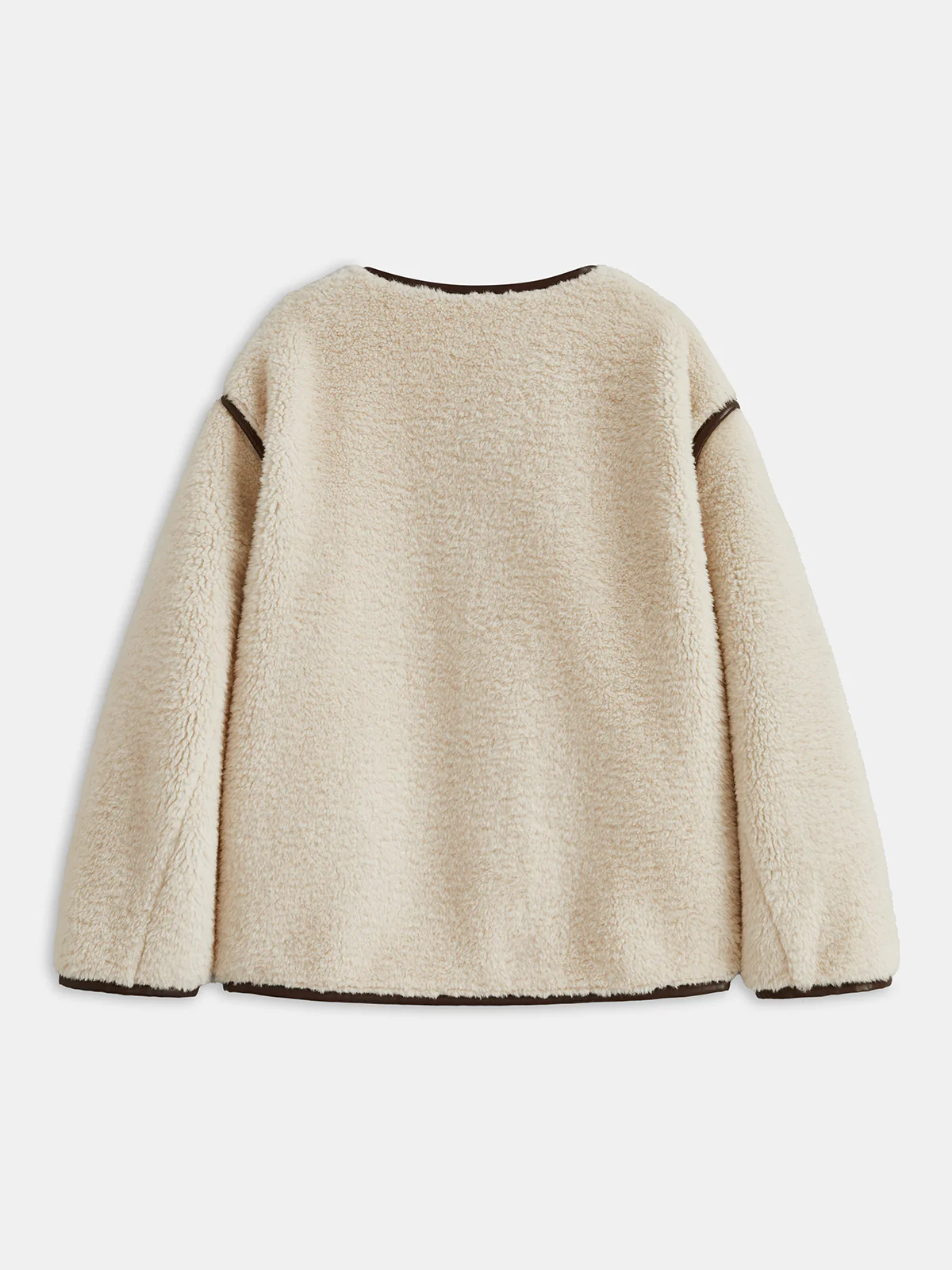 Faux Leather Trim Faux Shearling Jacket - Wholesalesil