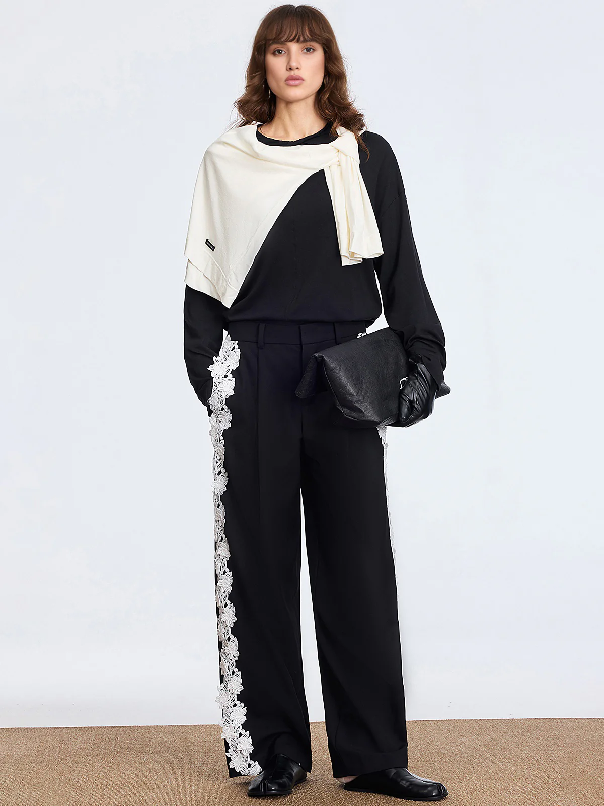 Lace Side Panel Wide-Leg Pants - Wholesalesil