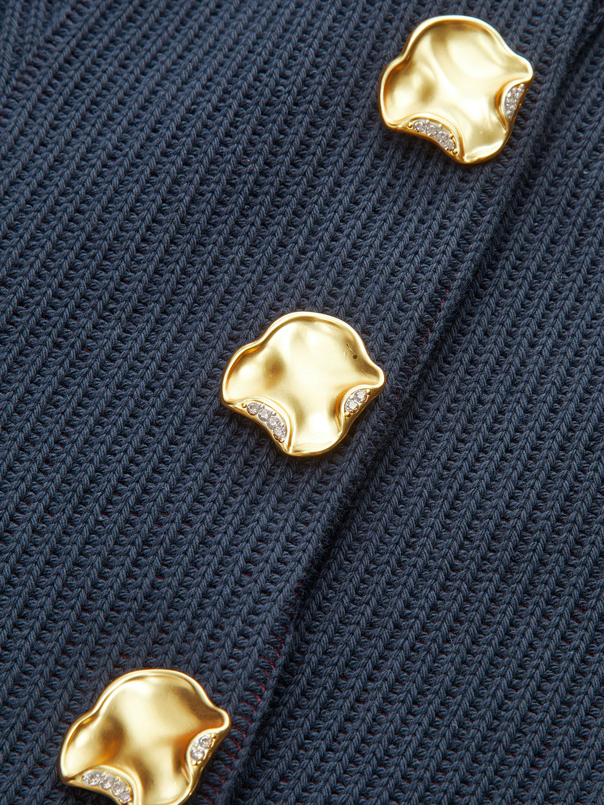 Ribbed Crew Neck Metal Button Blouse - Wholesalesil