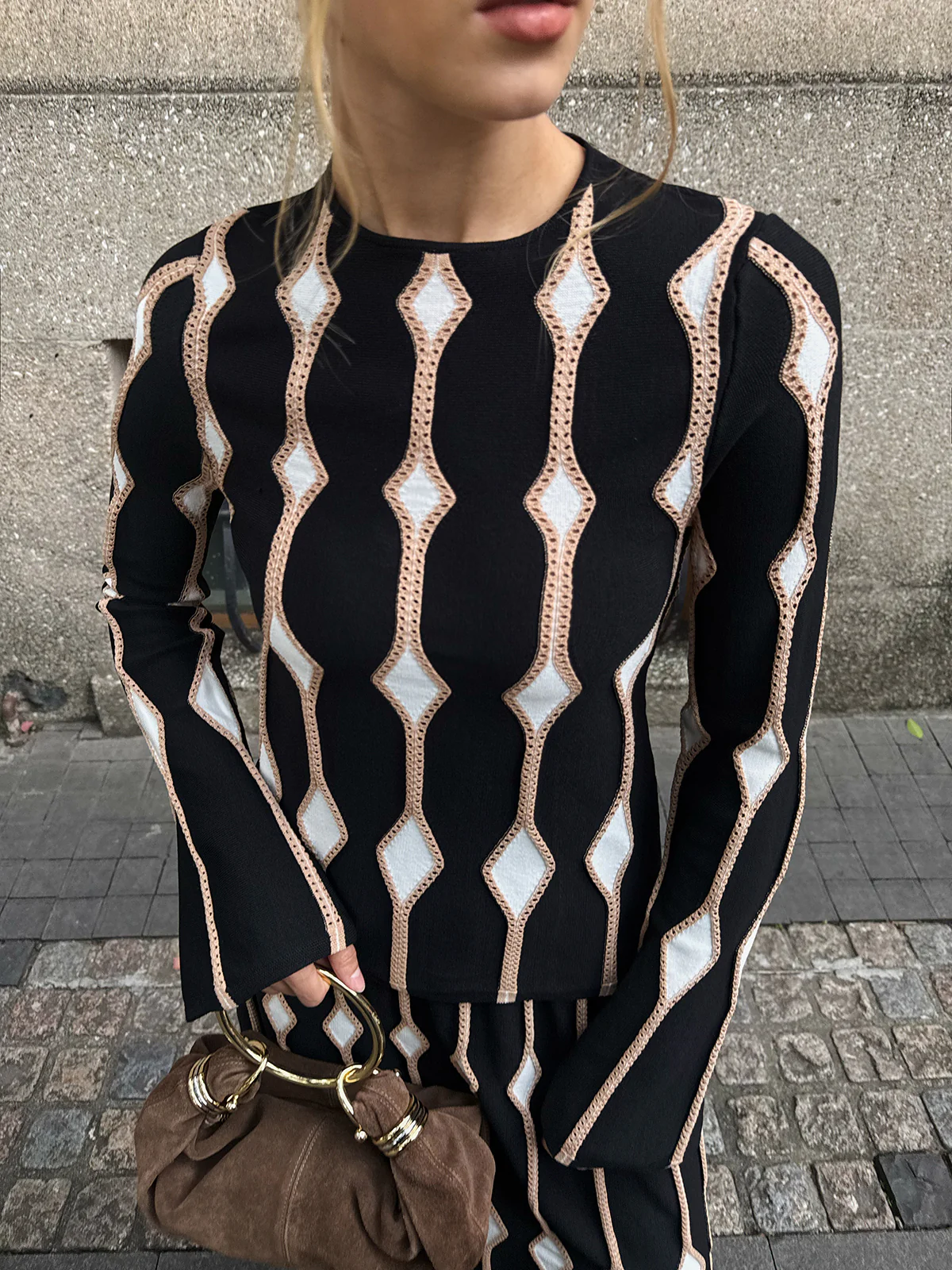 Geometric Pattern Knitted Top - Wholesalesil