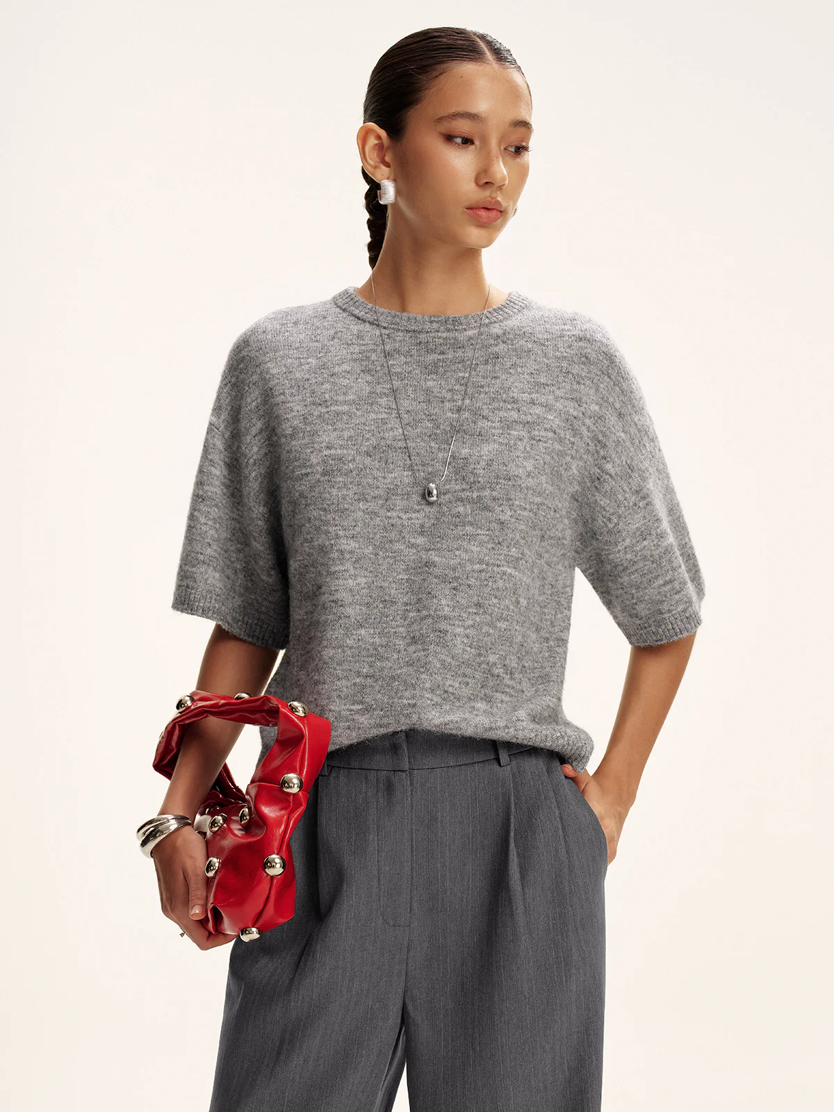 Wool-Blend Short Sleeve Sweater - Wholesalesil