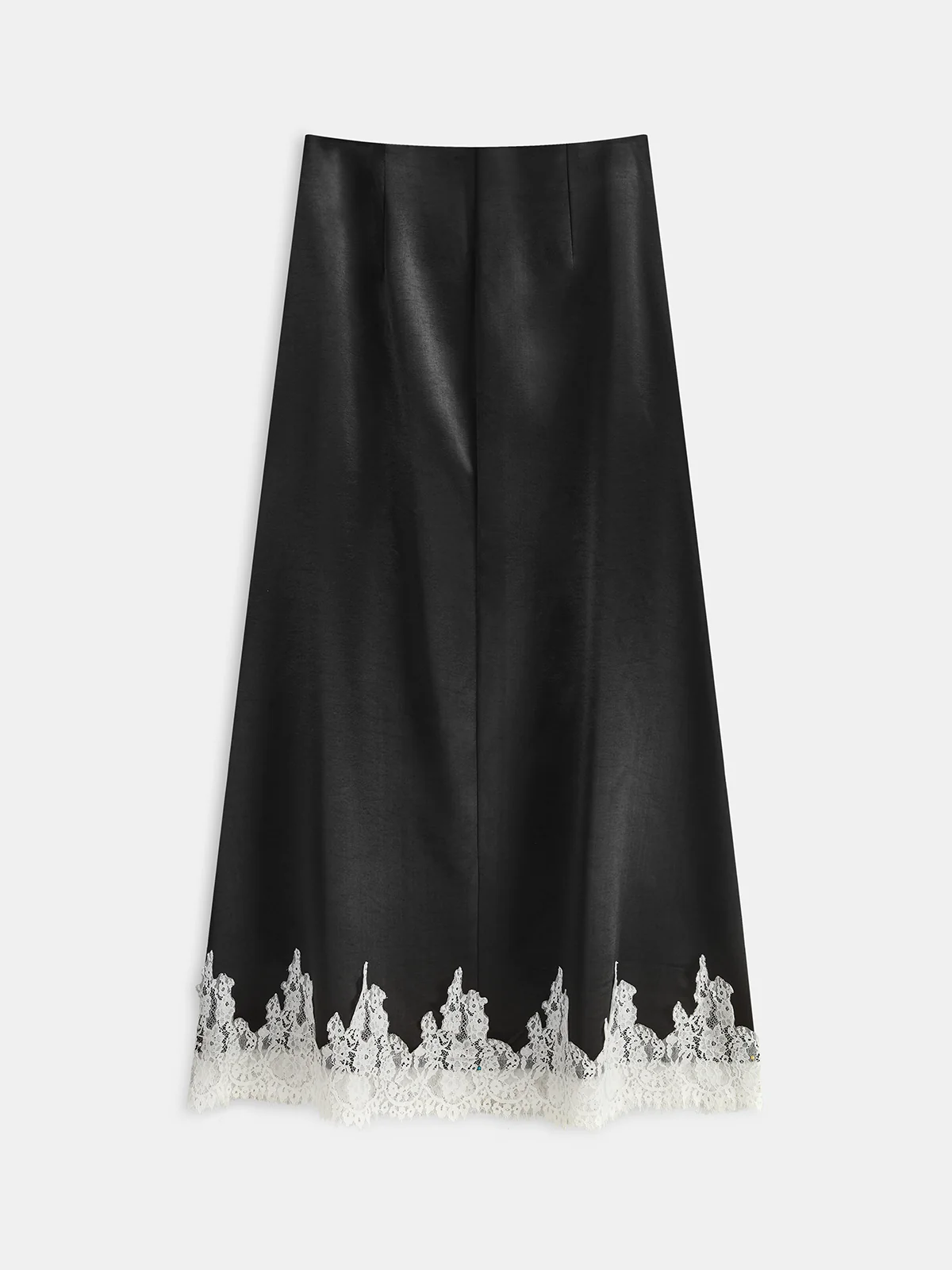 Lace Trim Satin Maxi Skirt - Wholesalesil