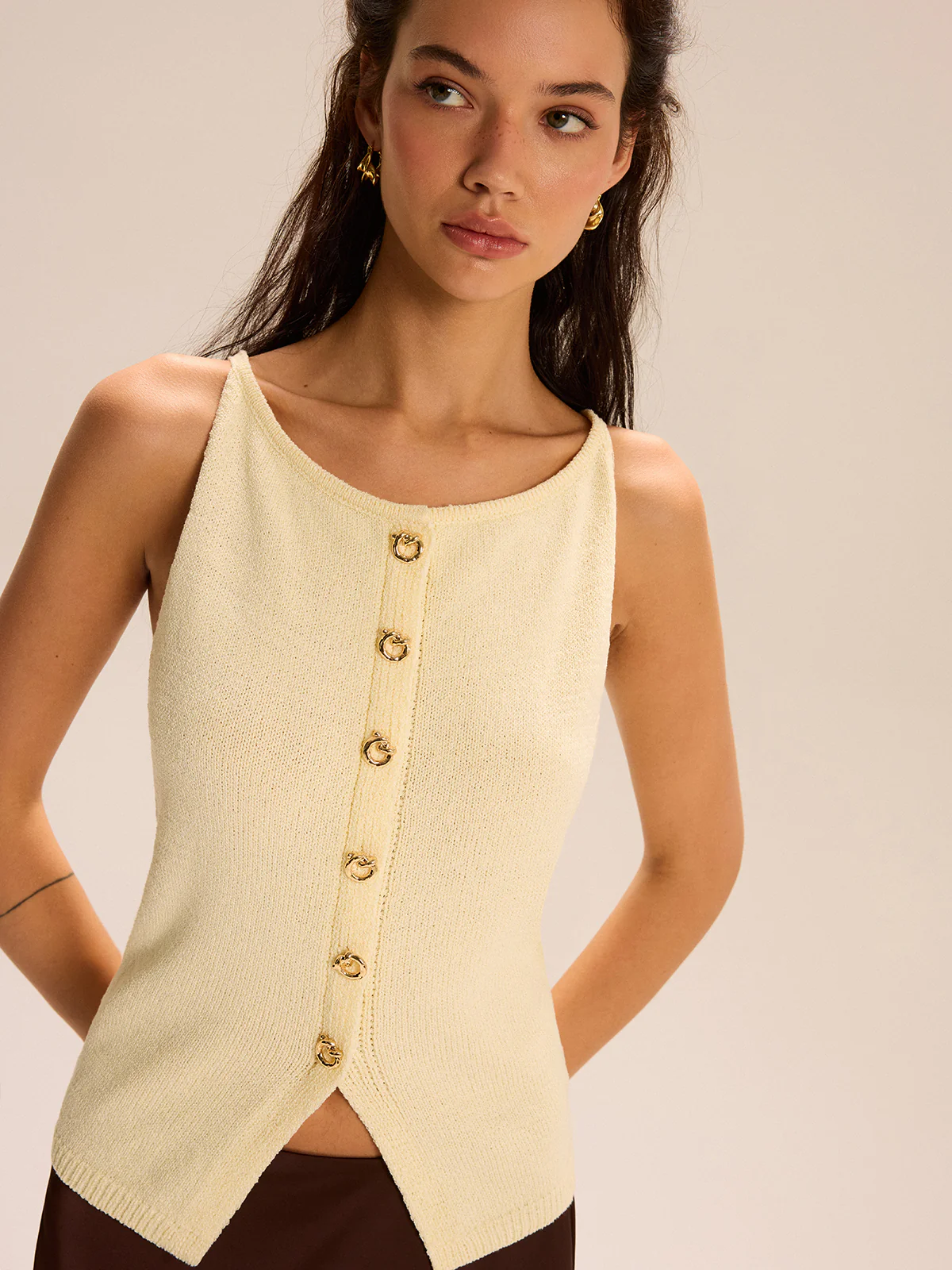 Knit Button-Front Tank Top - Wholesalesil