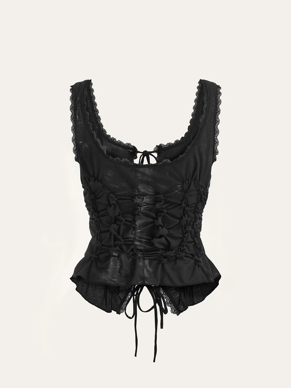 Semi-Sheer Lace-Trimmed Ruched Corset Top - Wholesalesil