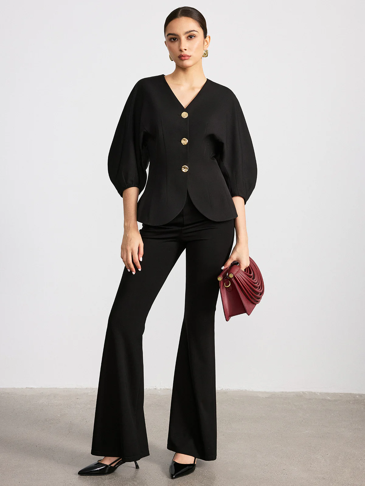 V-Neck Batwing Sleeve Blouse - Wholesalesil