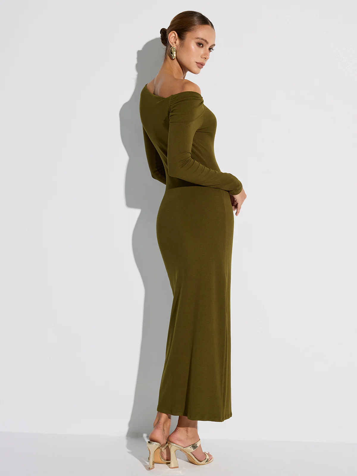 Off-Shoulder Long Sleeve Maxi Dress - Wholesalesil