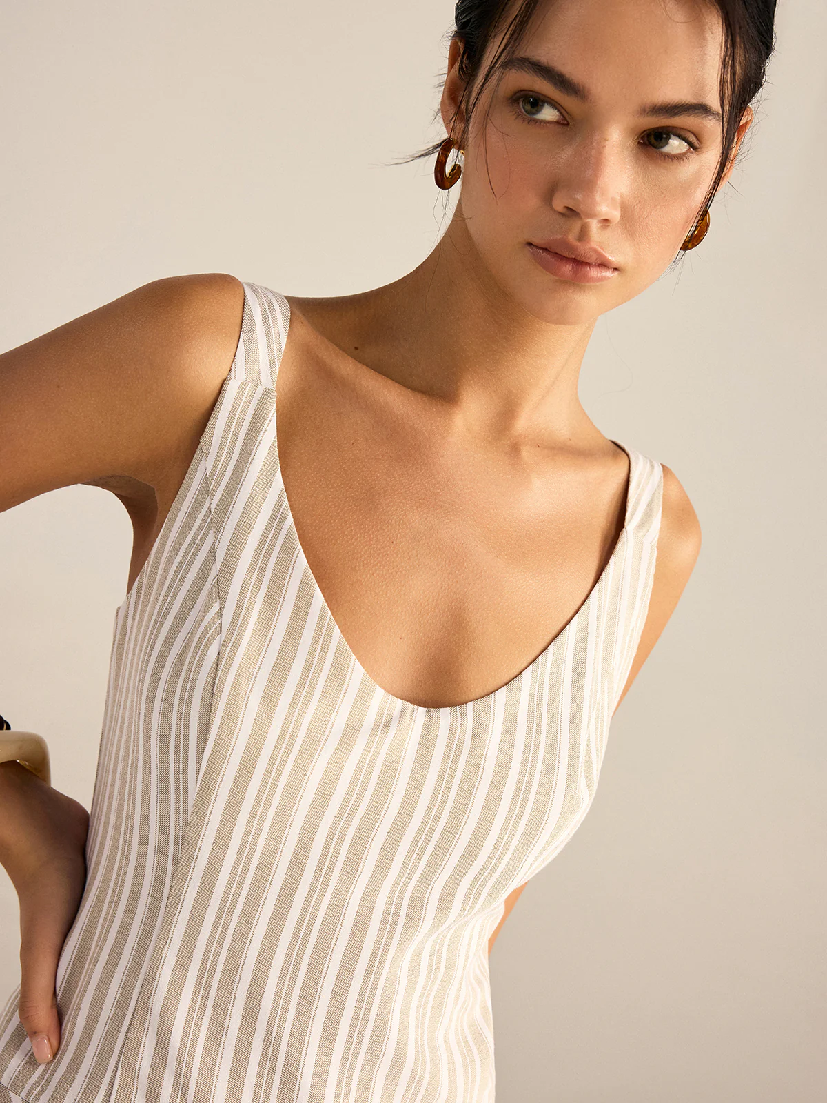 Striped Asymmetriccal Hem Midi Dress - Wholesalesil