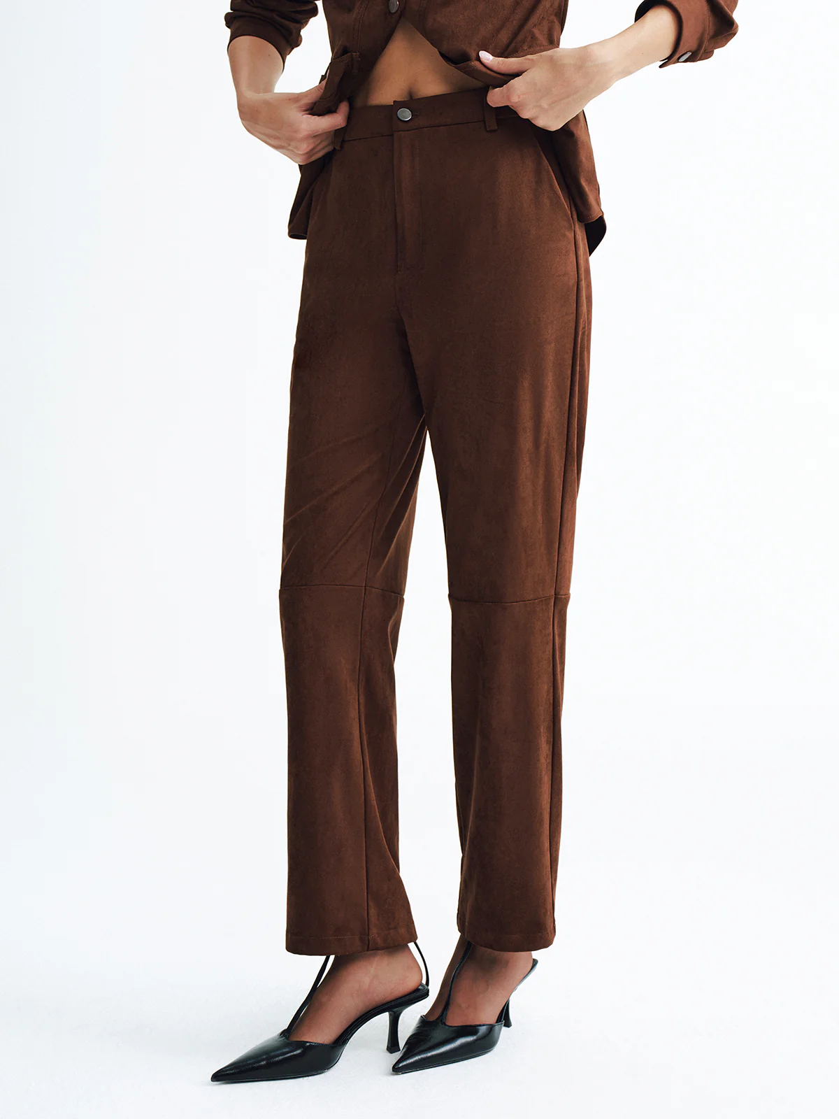 Mid-Waisted Faux Suede Casual Pants - Wholesalesil