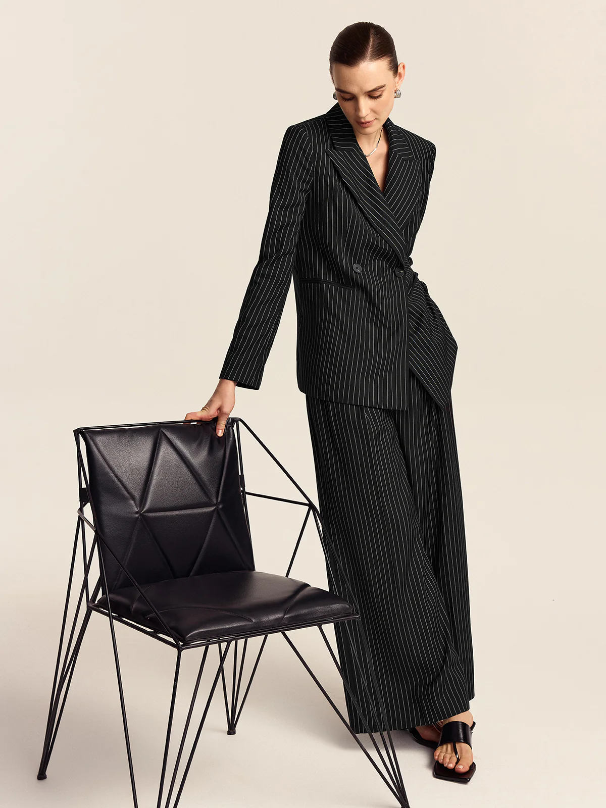 Striped Double-Breasted Blazer - Wholesalesil