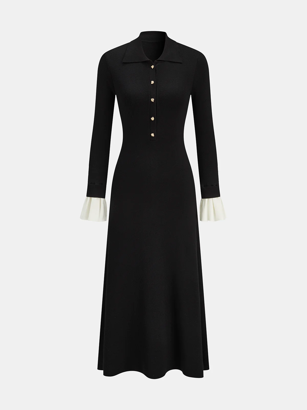 Contrast Cuff Collared Knit Maxi Dress - Wholesalesil