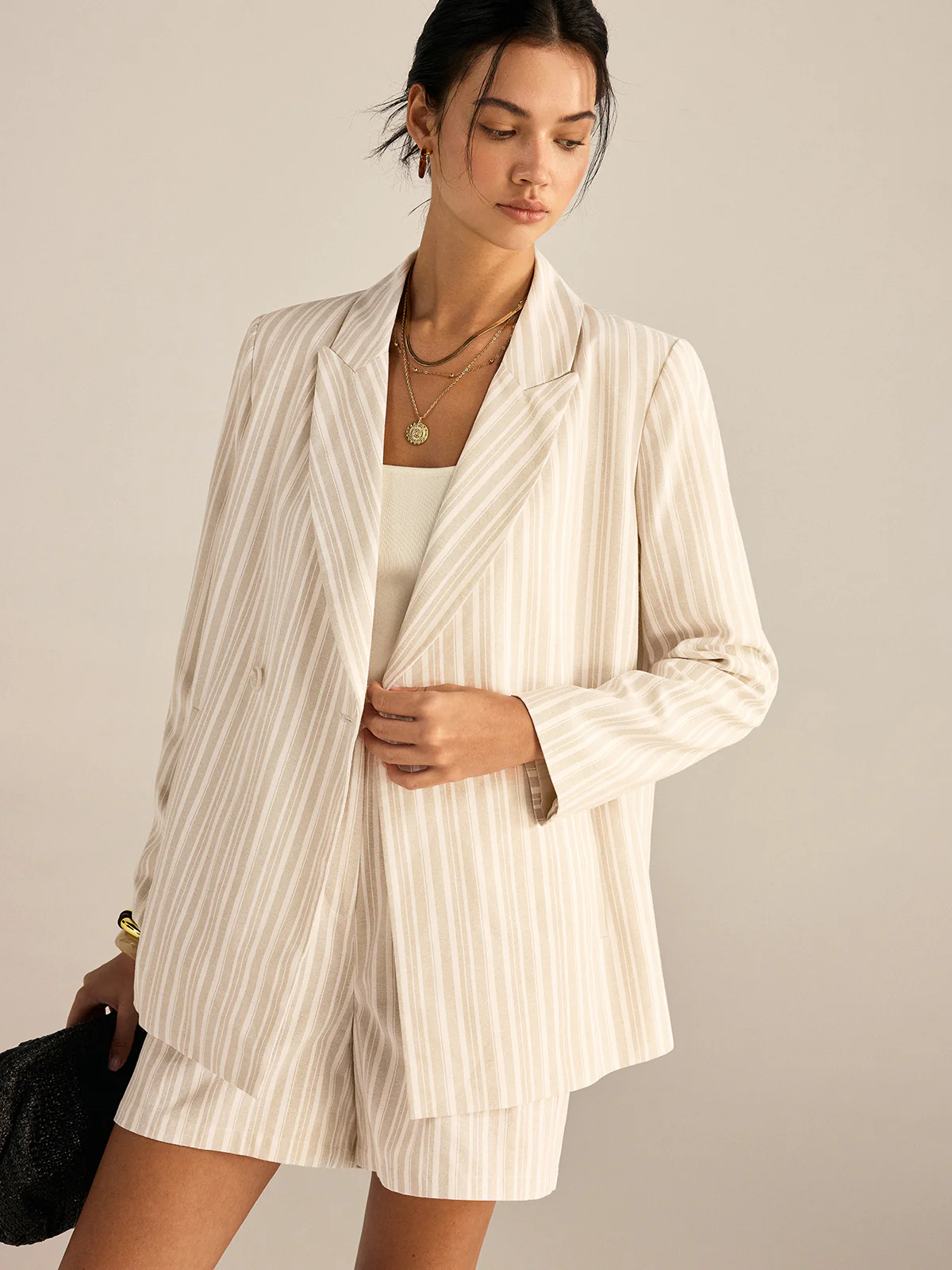 Striped Double-Breasted Blazer - Wholesalesil