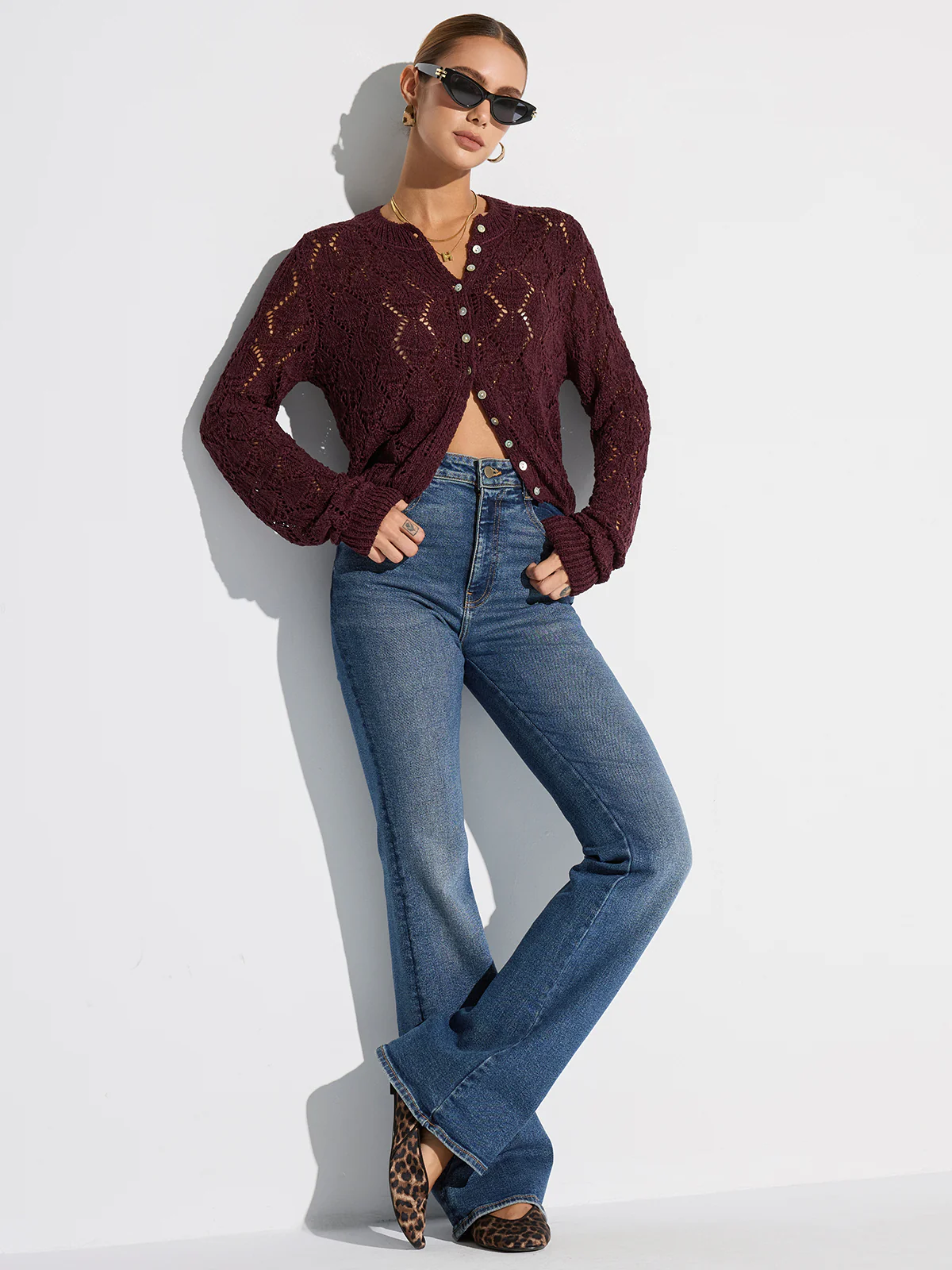 Semi-Sheer Openwork Knit Cardigan - Wholesalesil