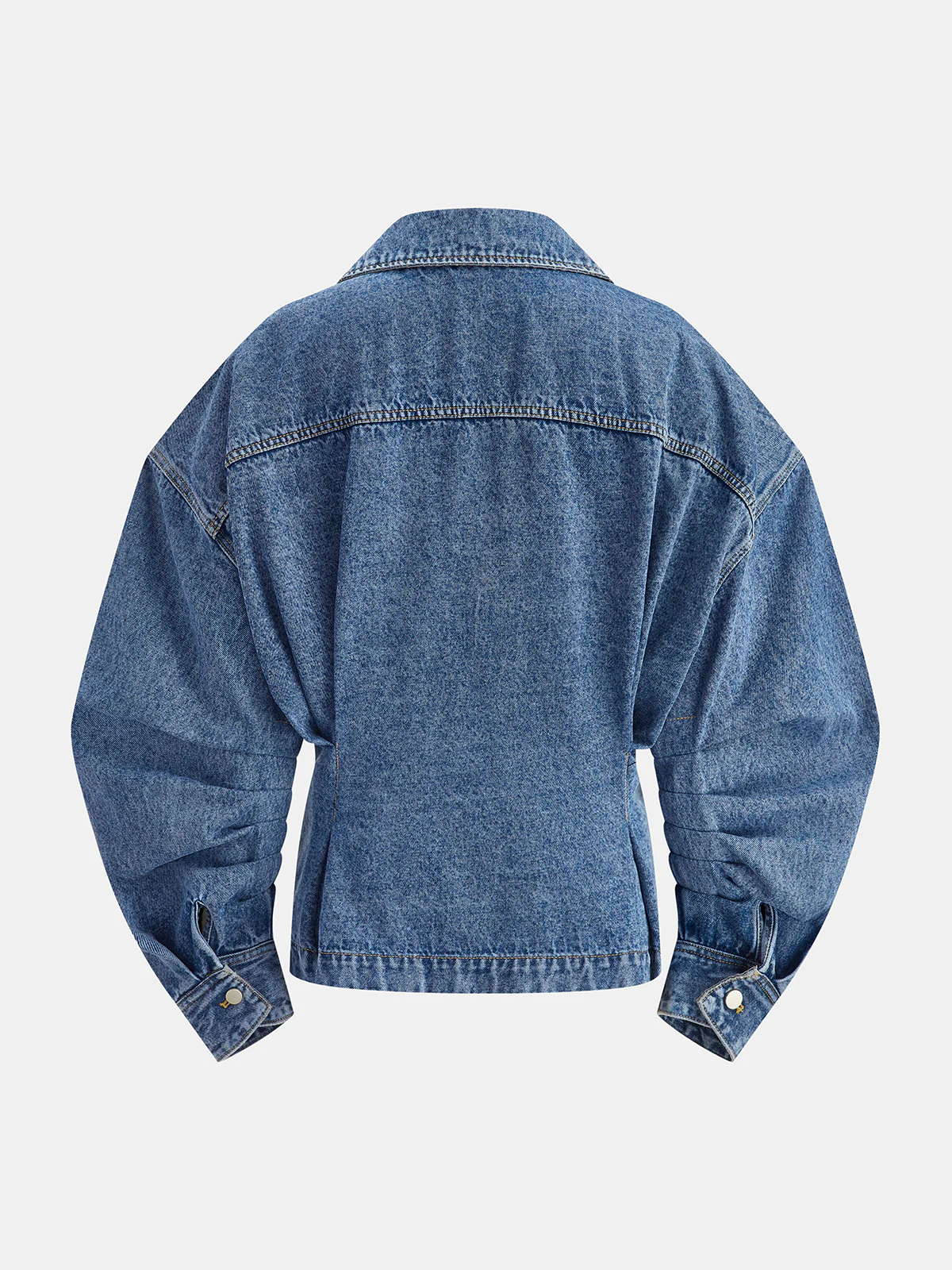 Curved Sleeve Denim Collared Jacket - Wholesalesil