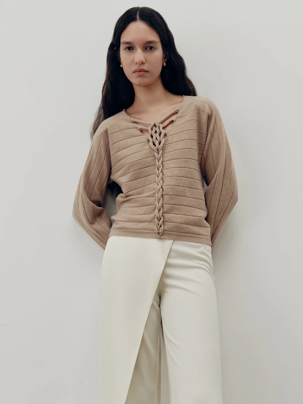 Braided-Front Wool-Blend Knit Top - Wholesalesil