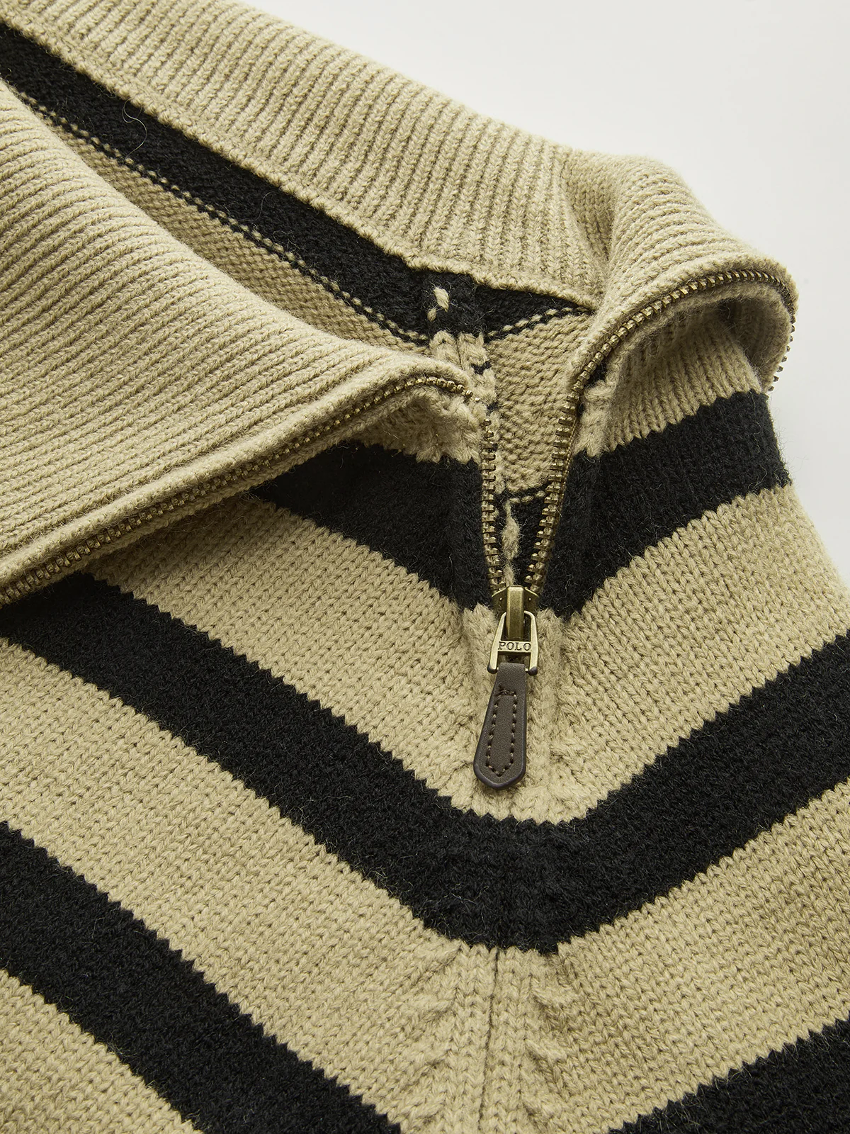 Asymmetric Zip Collar Striped Sweater - Wholesalesil