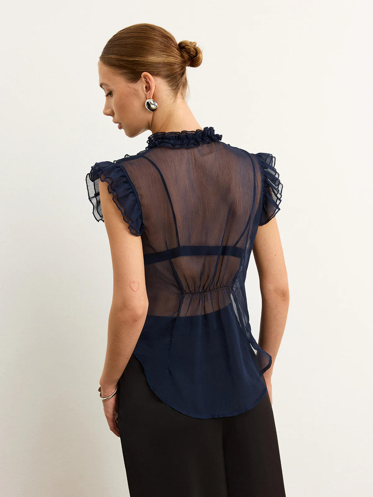 Semi-Sheer Ruffled Blouse - Wholesalesil