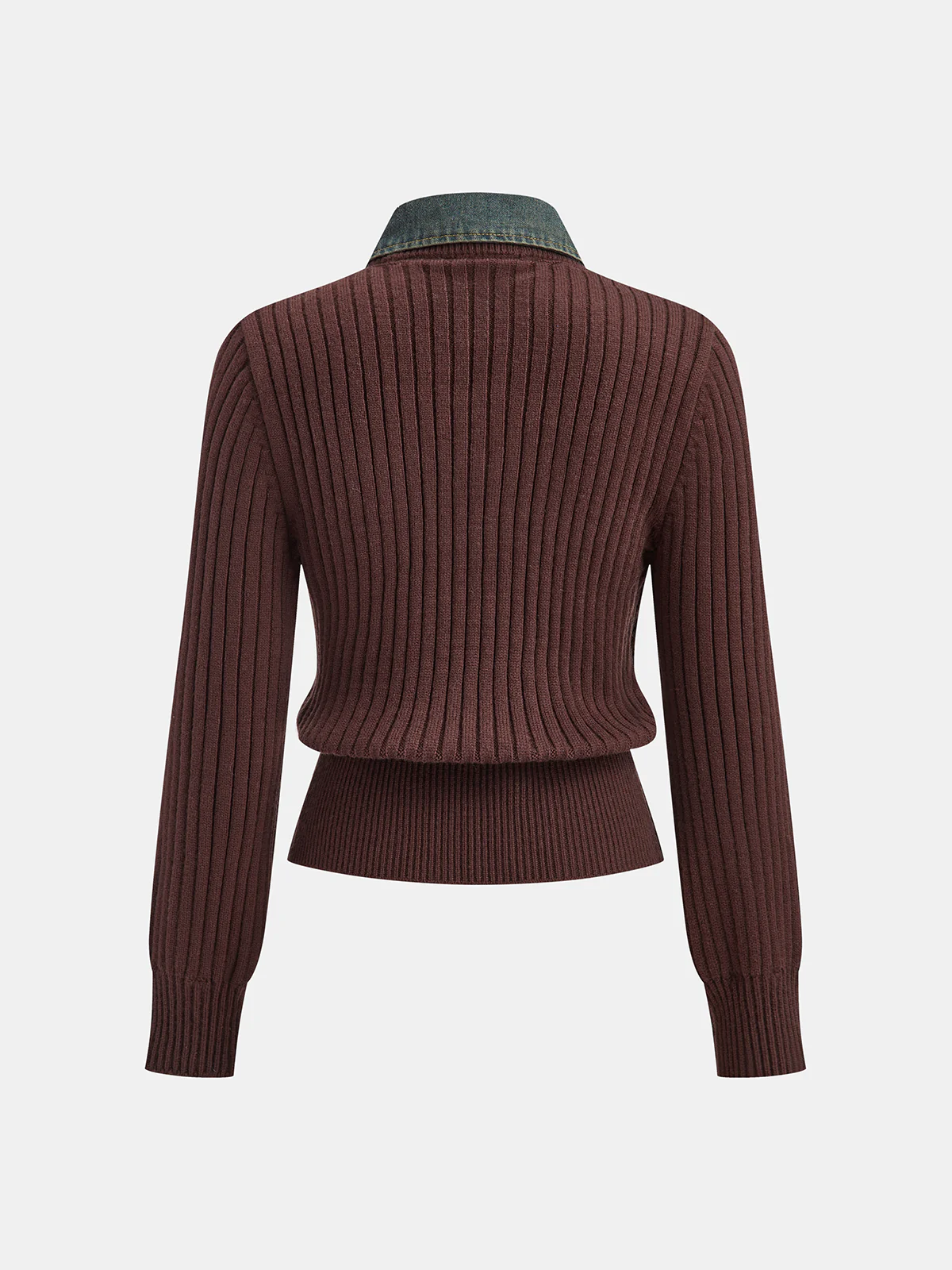 Denim Collar Ribbed Sweater - Wholesalesil