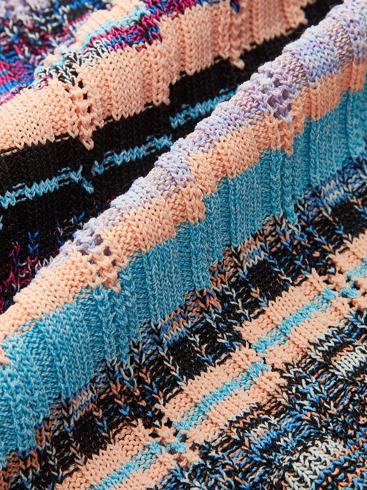 Ruffled Hem Colorful Striped Knit Top - Wholesalesil