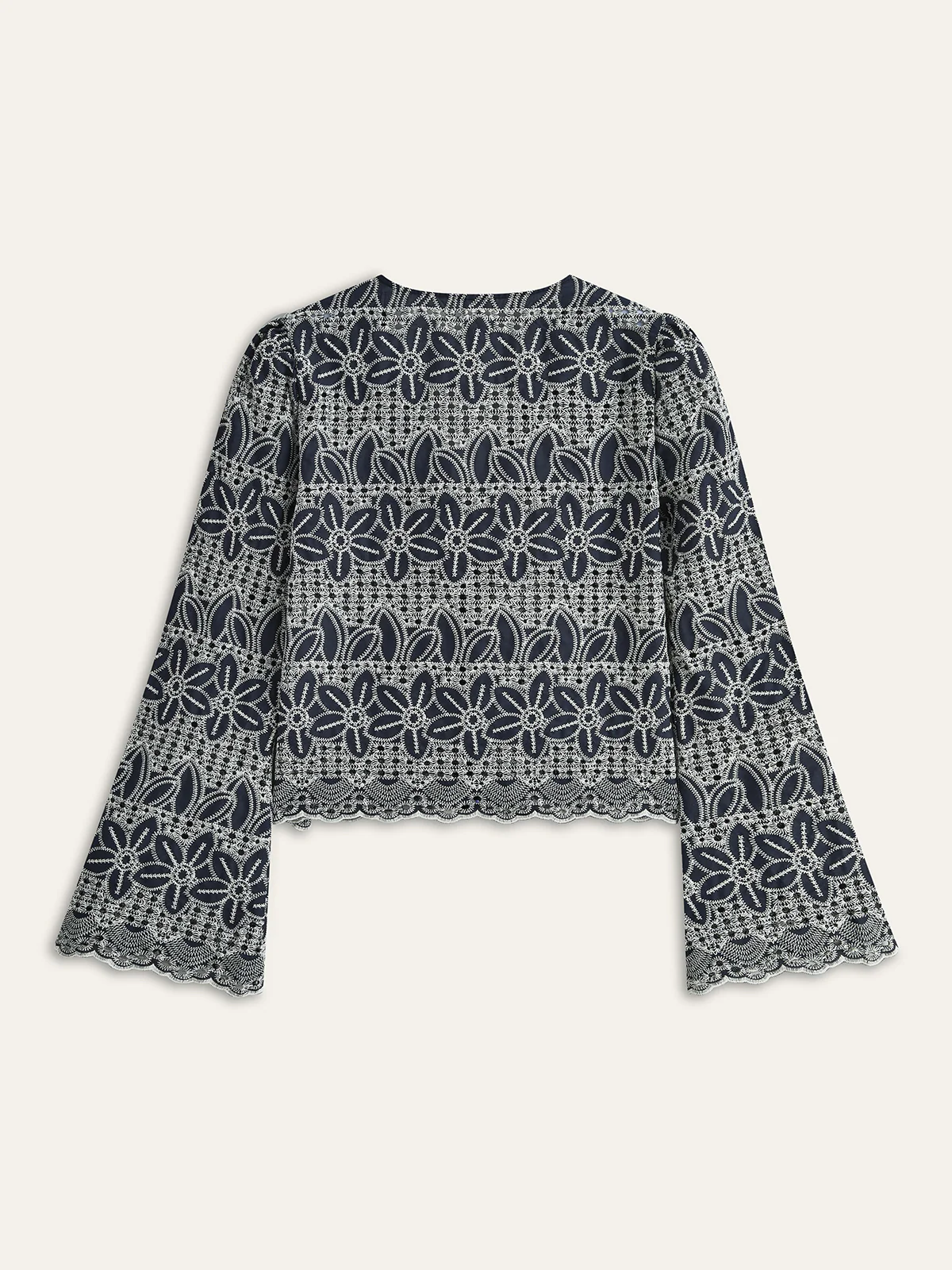 Embroidered Blouse with Tie-Front - Wholesalesil