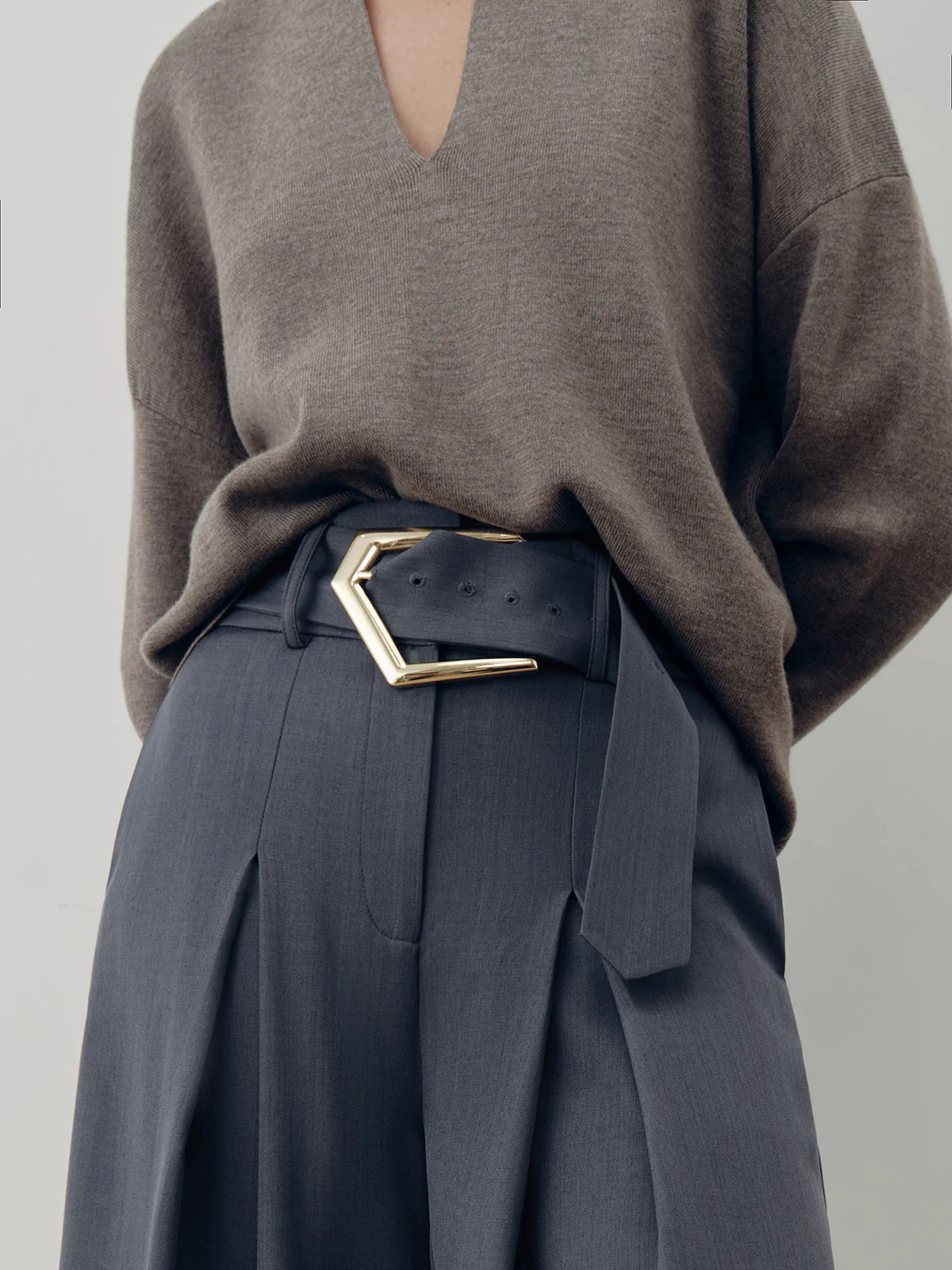 Belted Casual High-Waisted Wide-Leg Pants - Wholesalesil