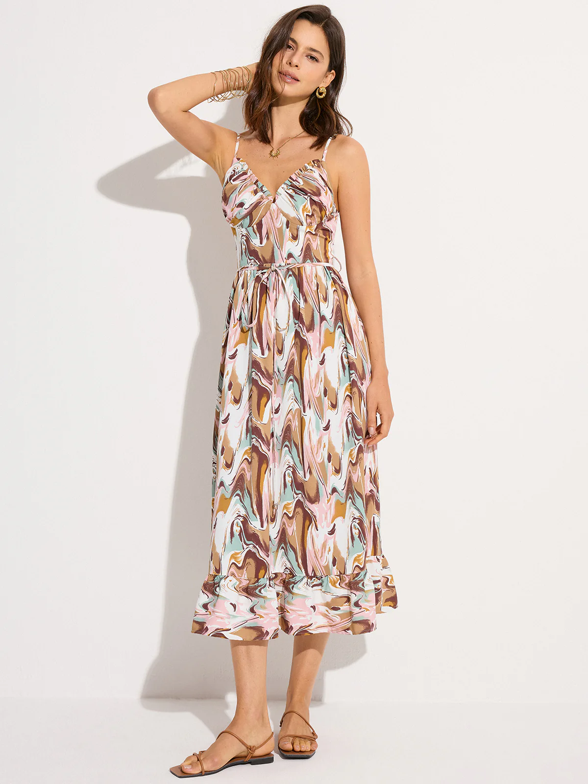Print Backless Tie-Waist Midi Dress - Wholesalesil