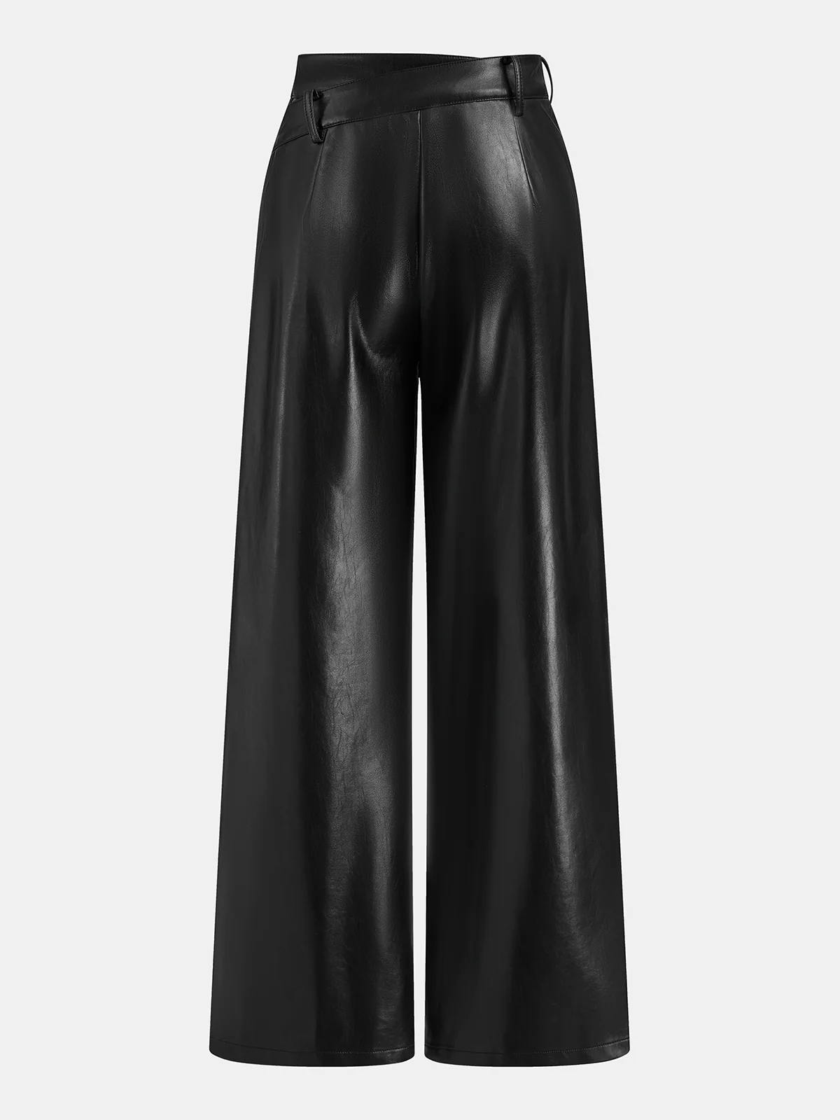 Asymmetric Waistband Faux Leather Pants - Wholesalesil